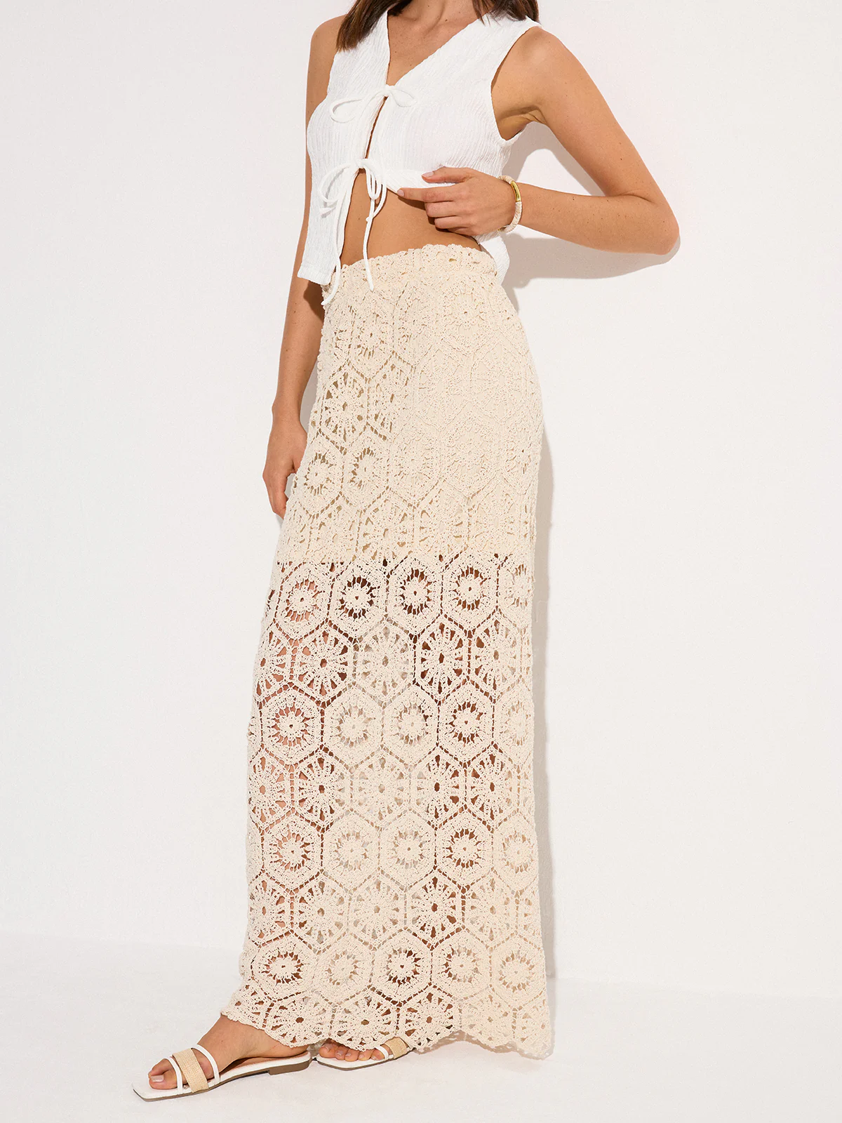 Semi-Sheer Crochet Maxi Skirt - Wholesalesil