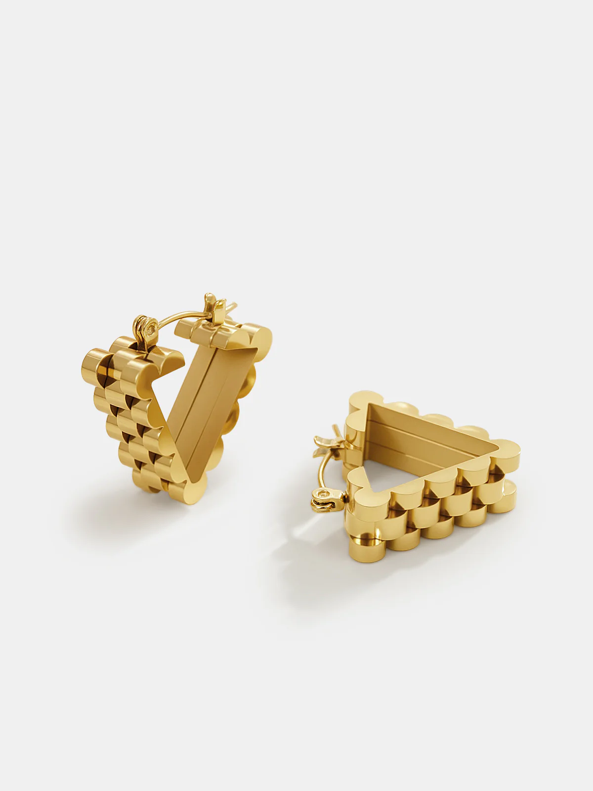 Golden Gear Triangle Earrings - Wholesalesil