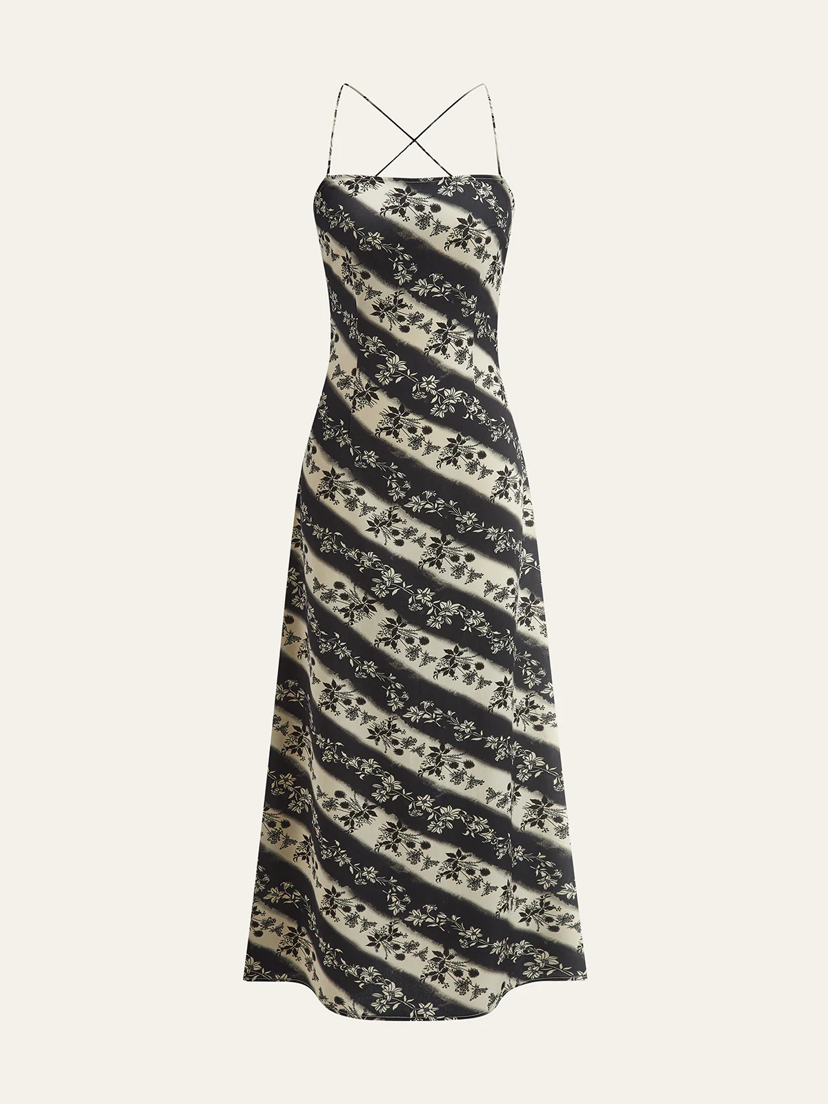 Floral Striped Criss-Cross Back Maxi Dress - Wholesalesil