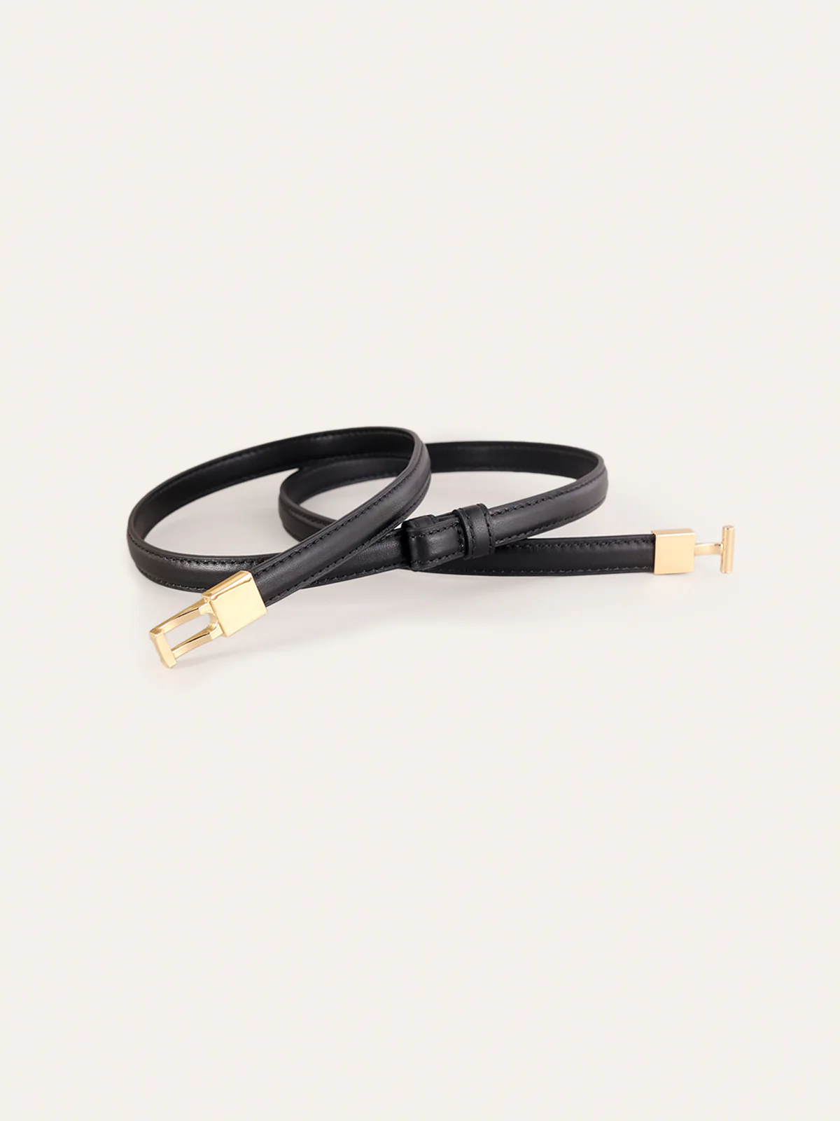 Alloy Buckle Leather Thin Belt - Wholesalesil