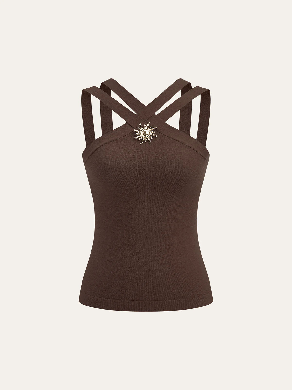 Metal Decor Cross-Strap Tank Top - Wholesalesil