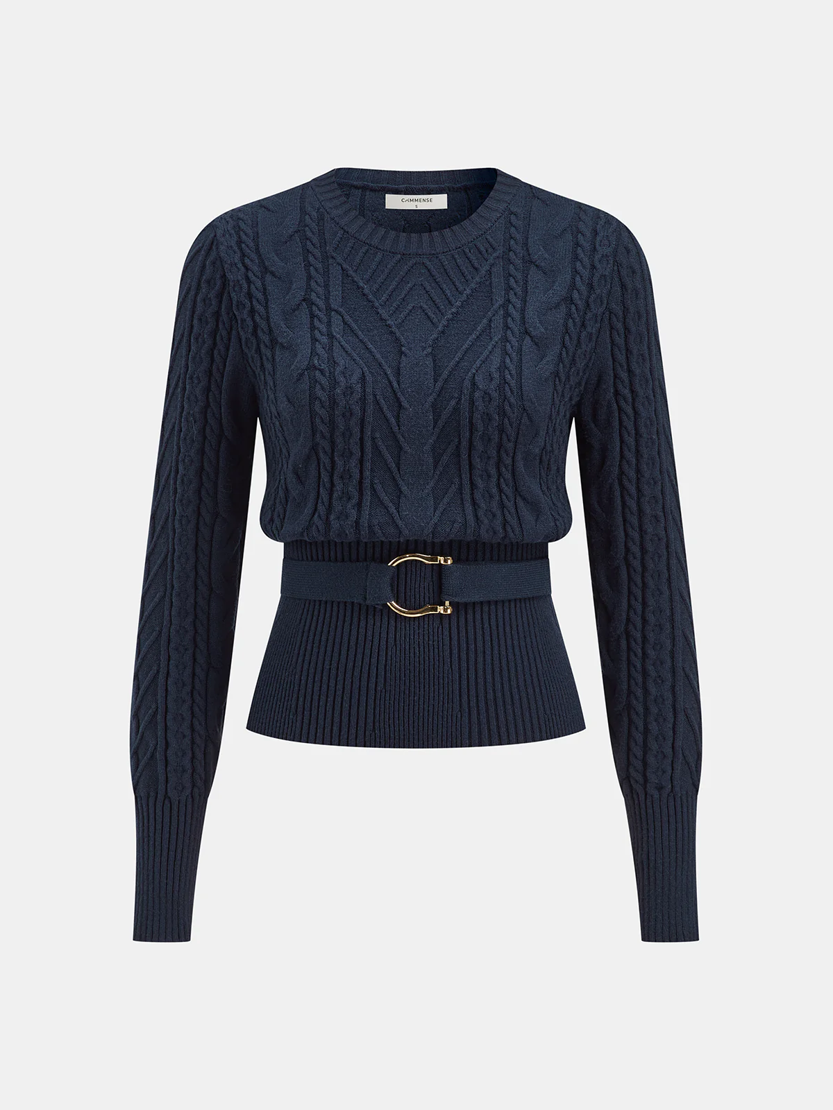 Cinched Waist Belted Cable Knit Top - Wholesalesil