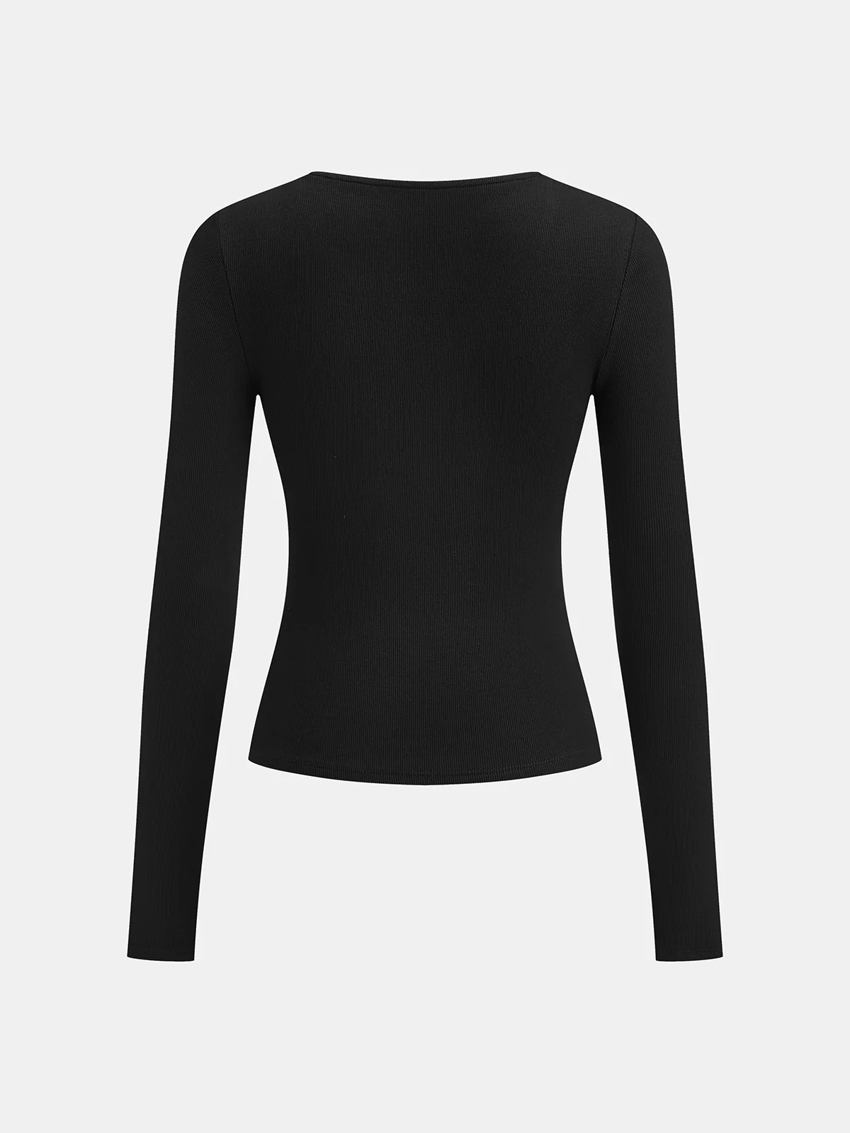 Lace V-Neck Button Ribbed Long Sleeve Top - Wholesalesil