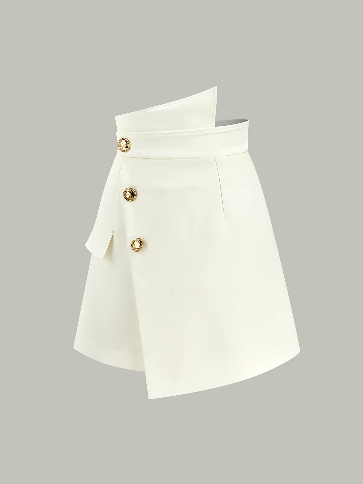 Asymmetric Metal Button Decor Pocket Mini Skirt - Wholesalesil