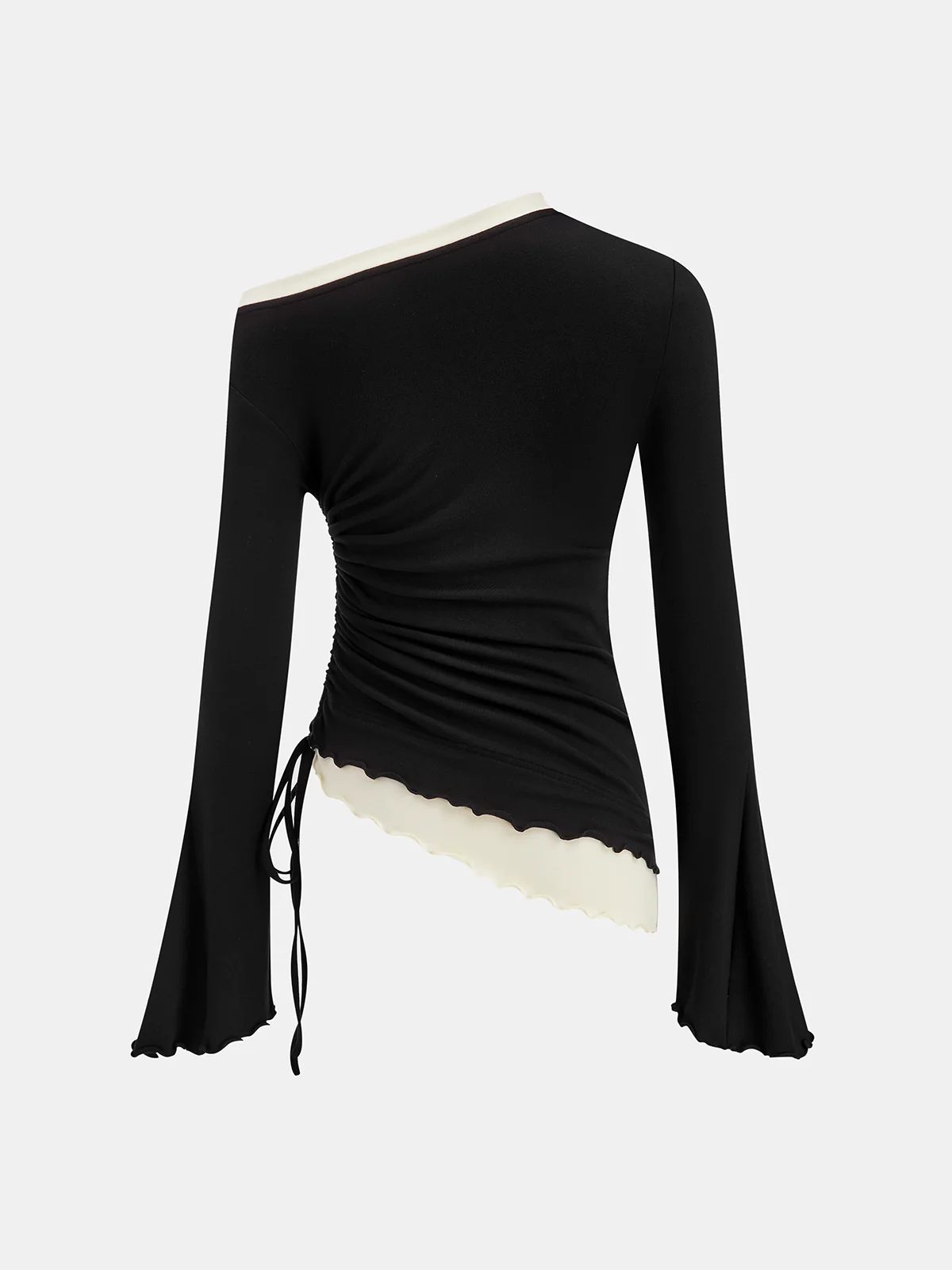Contrast Ruffle Asymmetric Ruched Top - Wholesalesil