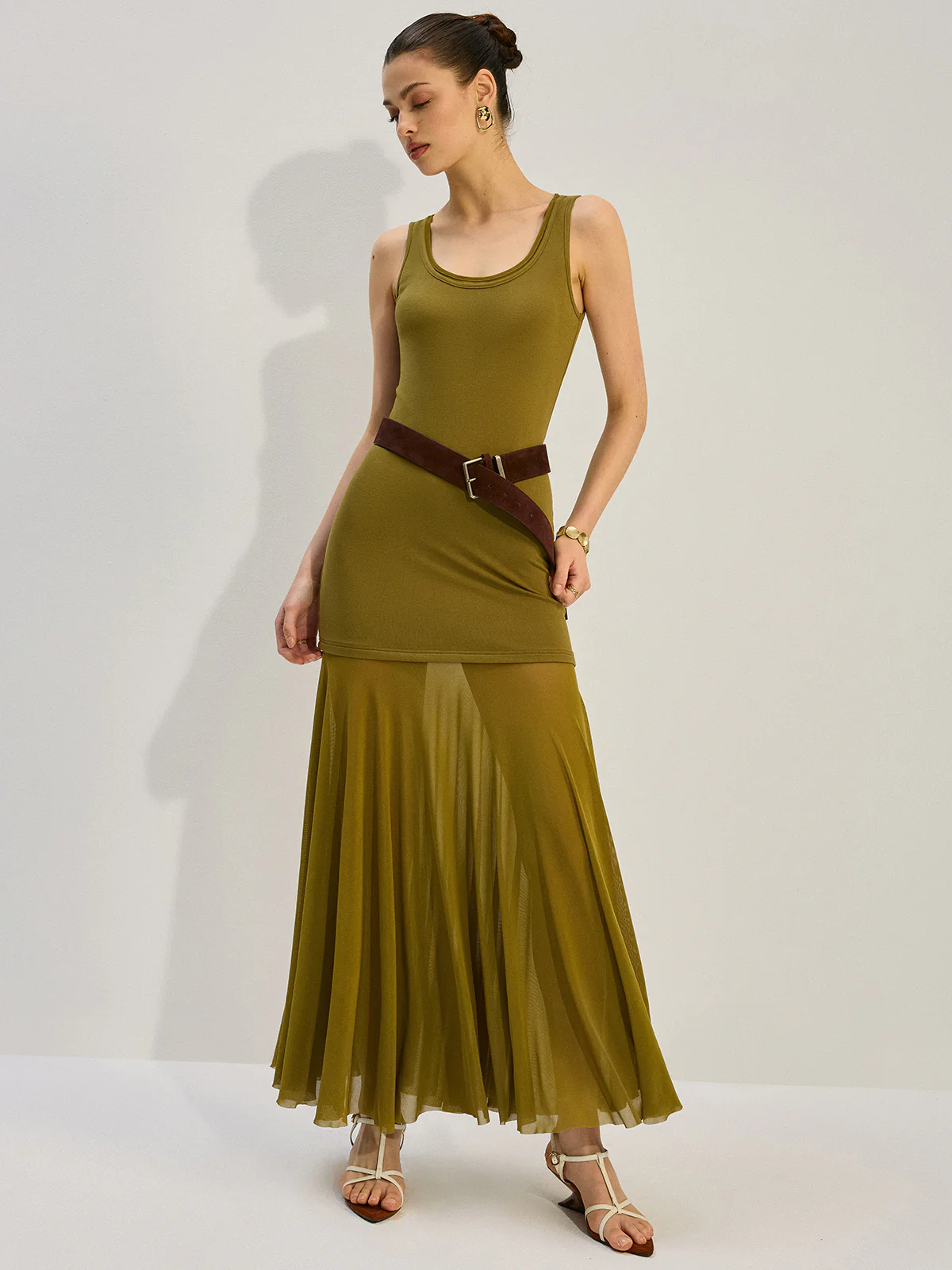 Sleeveless Sheer-Paneled Maxi Dress - Wholesalesil