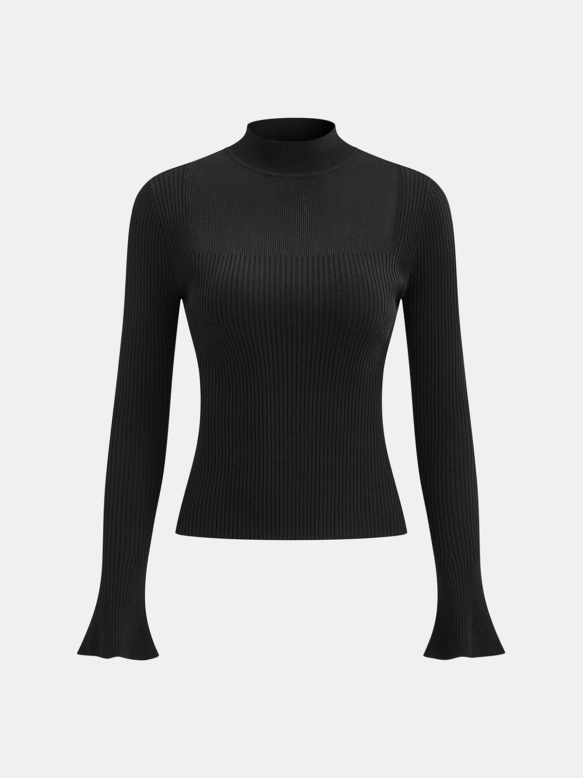 Wool-Blend Mock Neck Ribbed Knit Top - Wholesalesil
