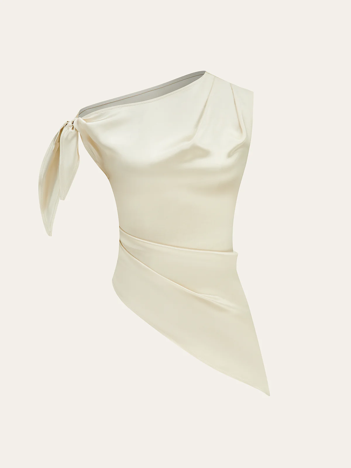 One-Shoulder Asymmetric Hem Top with Bow Detail - Wholesalesil