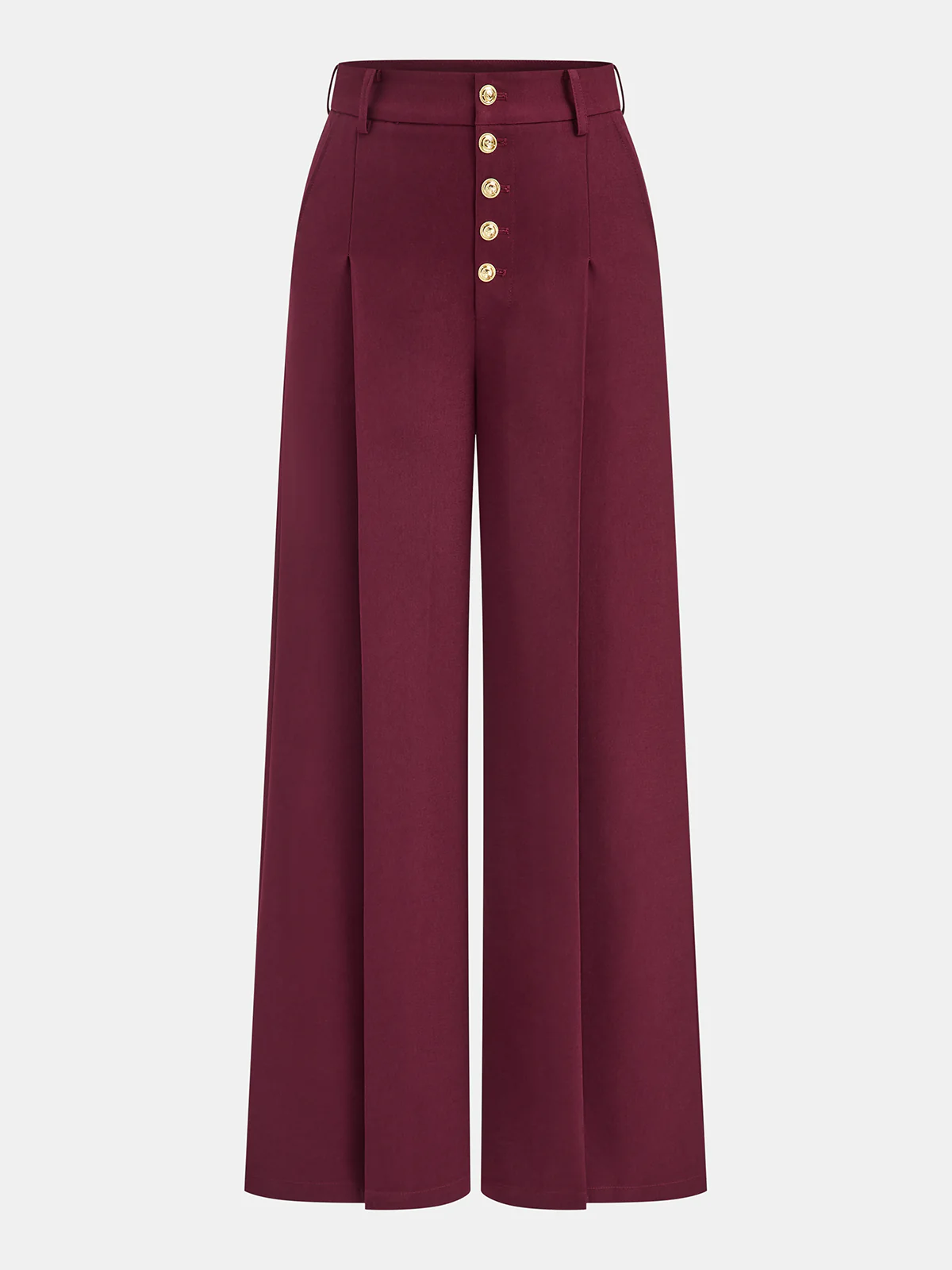 High-Waist Metal Button Pleated Wide-Leg Pants - Wholesalesil