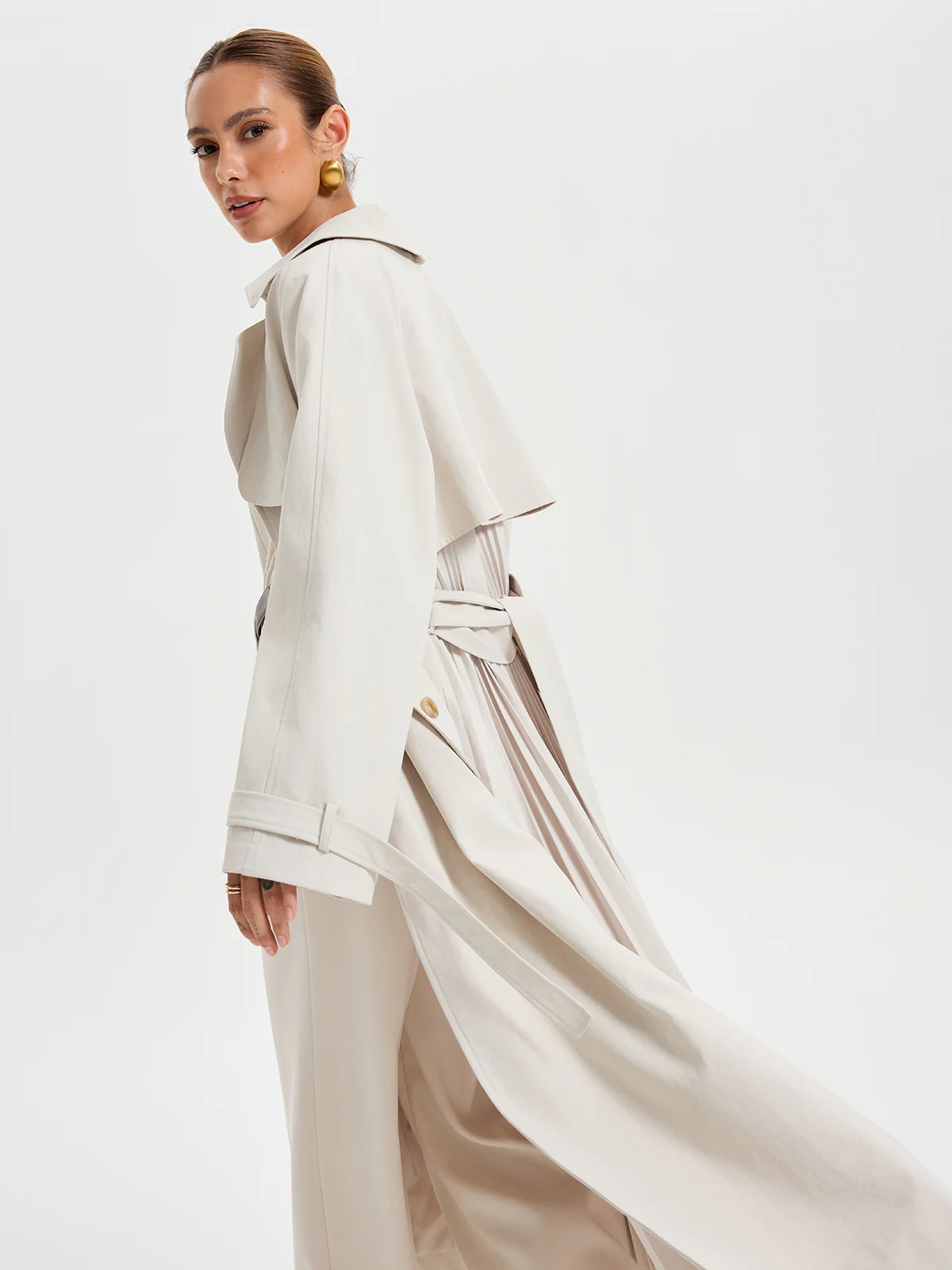 Belted Double-breasted Trench Coat - Wholesalesil