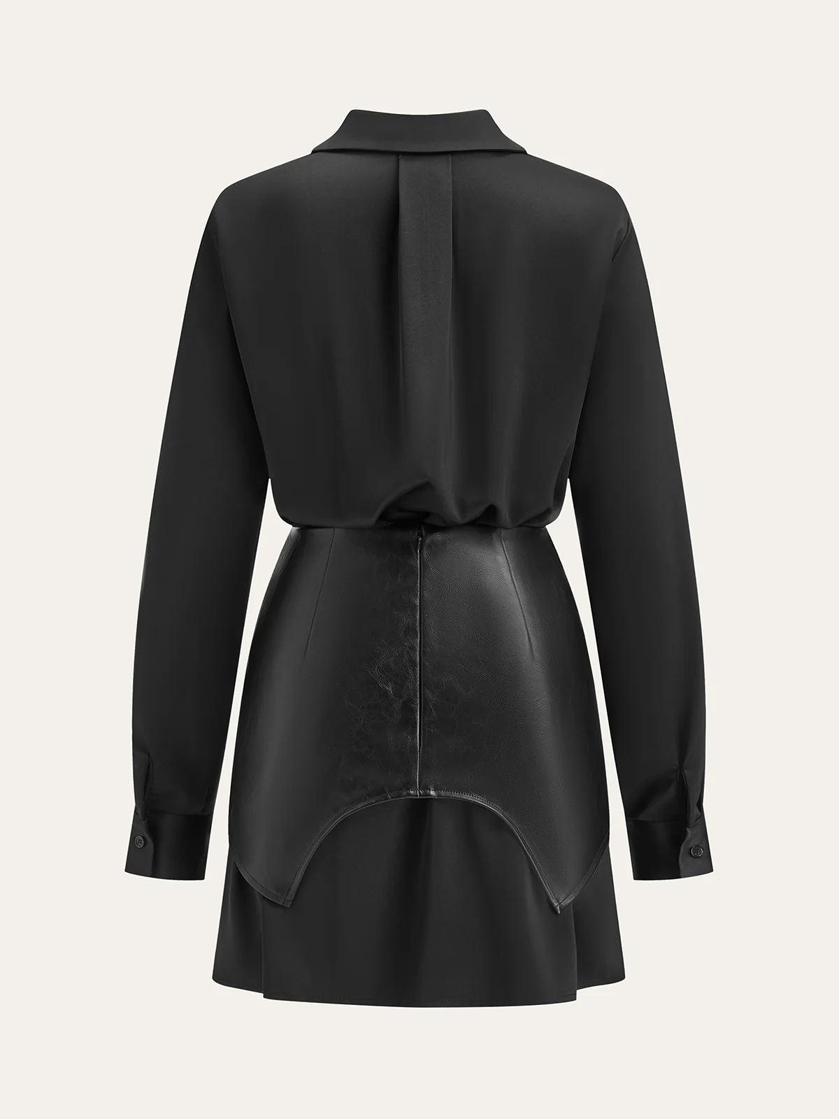 Satin Shirt Dress with Faux Leather Overlay - Wholesalesil