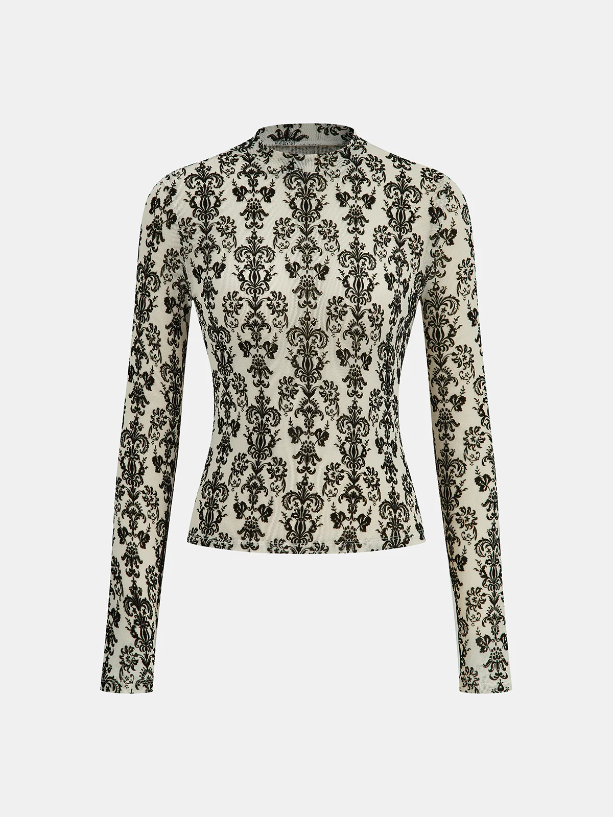 Damask Print Mock Neck T-Shirt - Wholesalesil