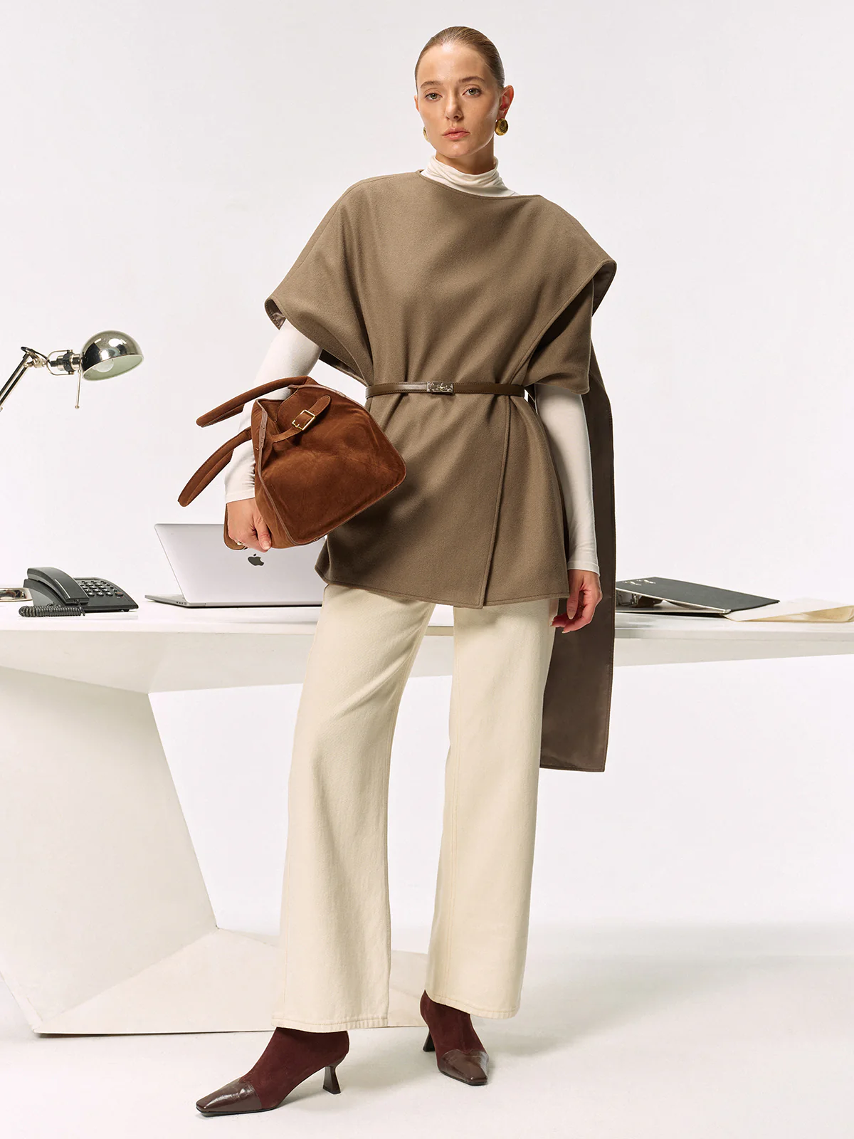 Belted Long Cloak Top - Wholesalesil