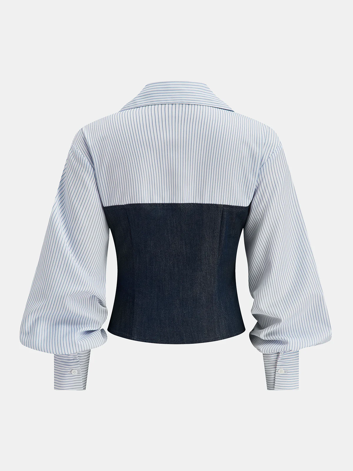 Denim Panel Striped Shirt - Wholesalesil