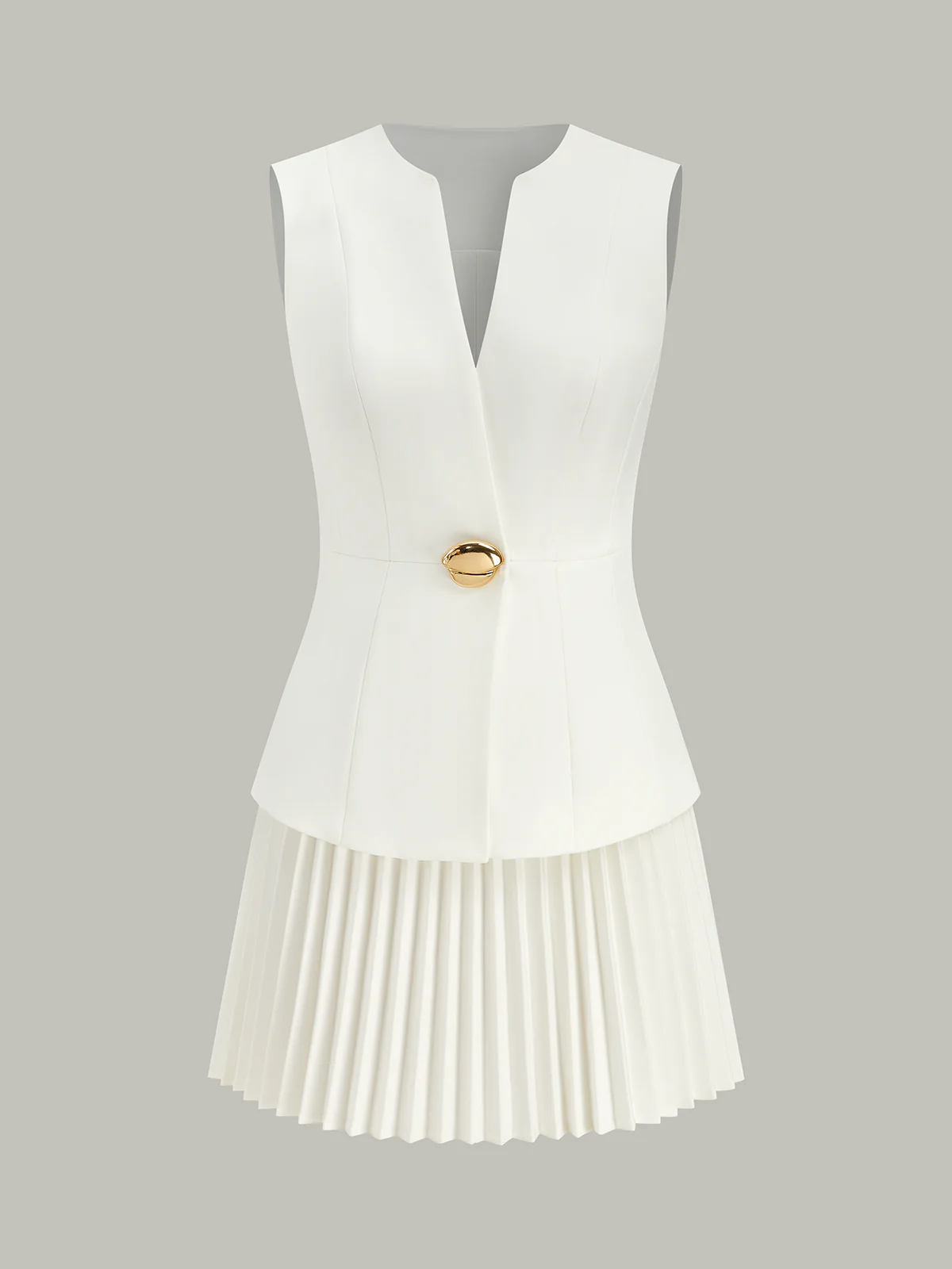 Sleeveless Metal Detail Pleated Mini Dress - Wholesalesil