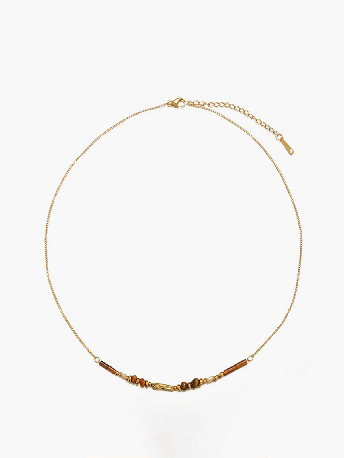 Tiger Eye Stone Beaded Necklace with Gold Chain - Wholesalesil