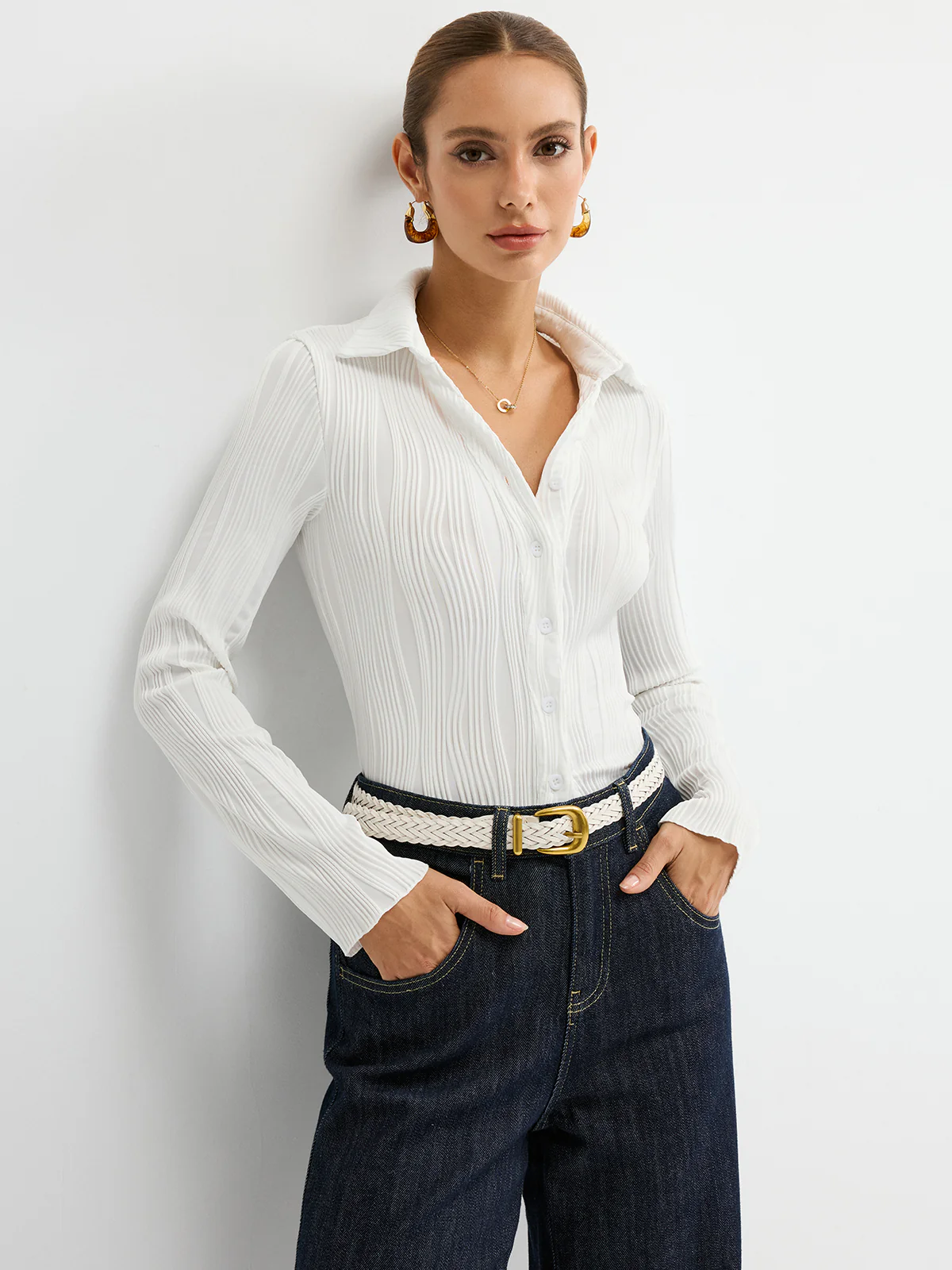 Textured Button-Down Shirt - Wholesalesil