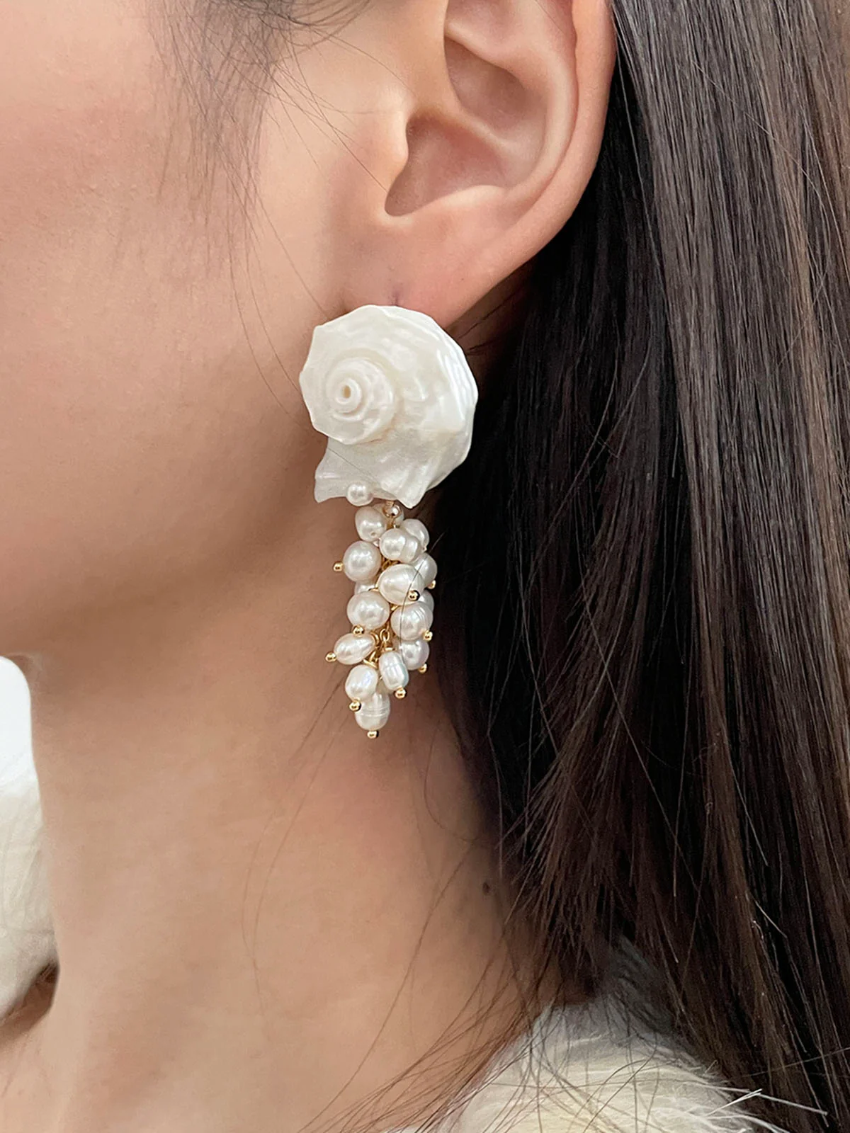 Natural Spiny Shell Earrings with Faux Pearl Pendants - Wholesalesil