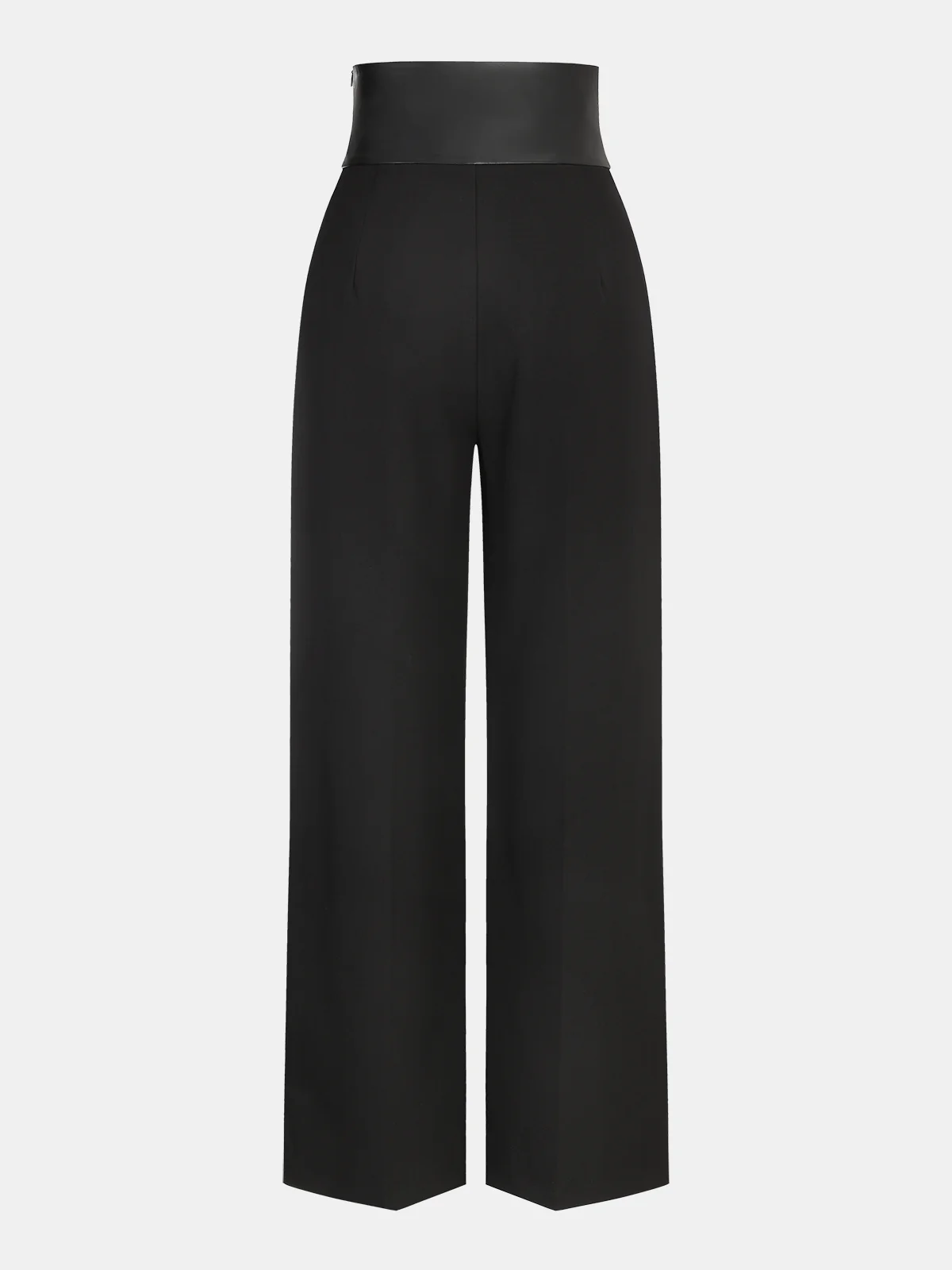 Faux Leather Waistband Straight-Leg Pants - Wholesalesil