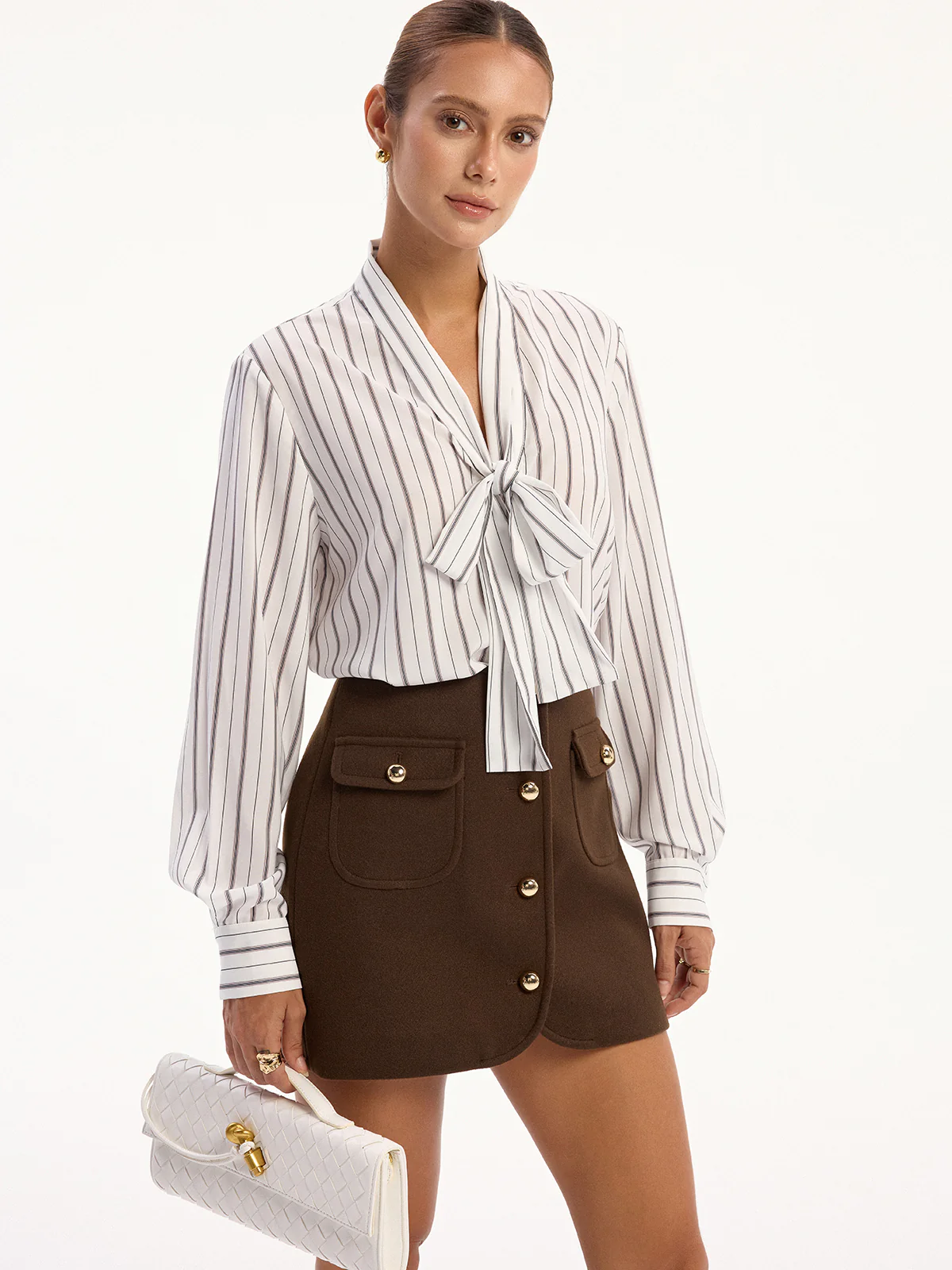 Metal Button Decor Pocket Tweed Mini Skirt - Wholesalesil