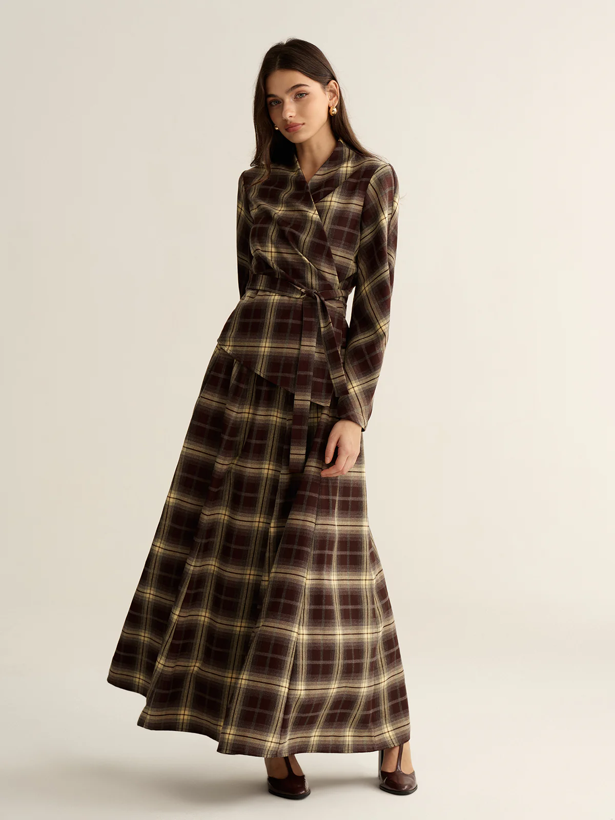 Asymmetric Plaid Wrap Fitted Shirt - Wholesalesil