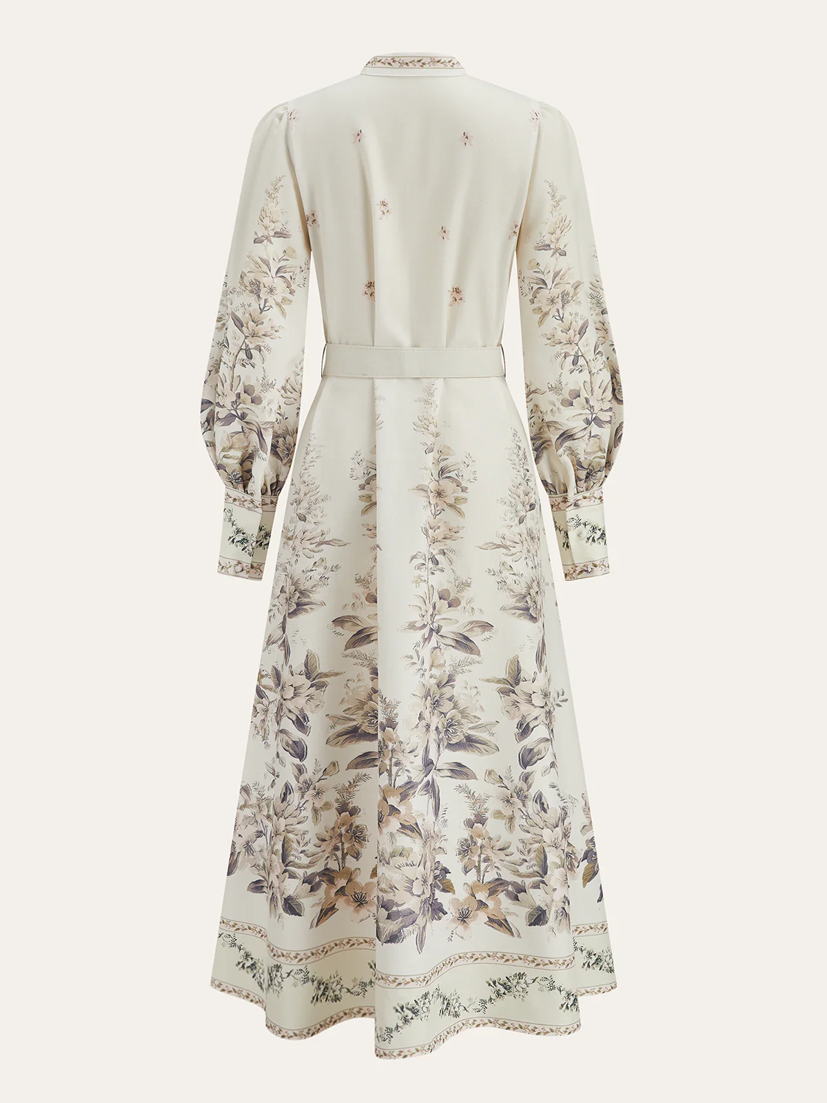 Floral Print Stand Collar Belted Midi Dress - Wholesalesil