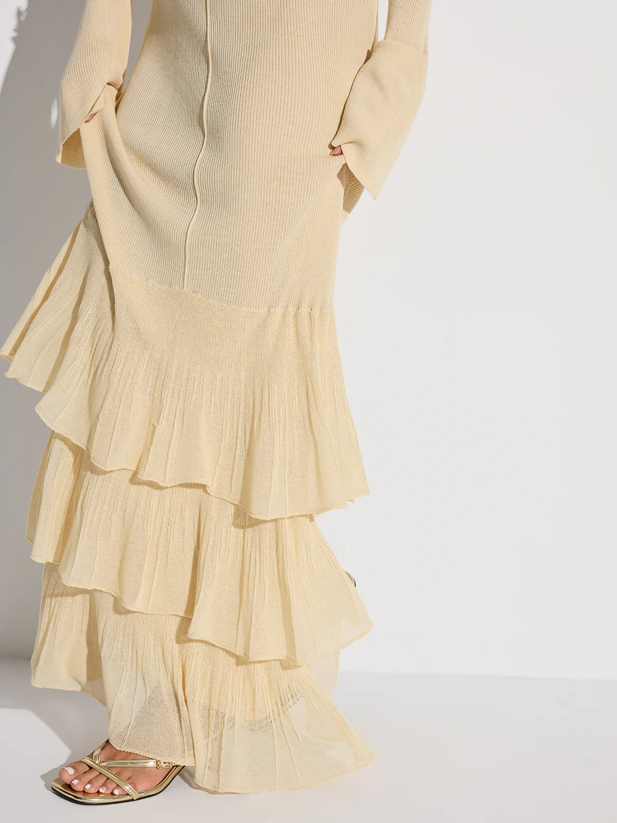 Layered Ruffled Hem Knit Maxi Dress - Wholesalesil