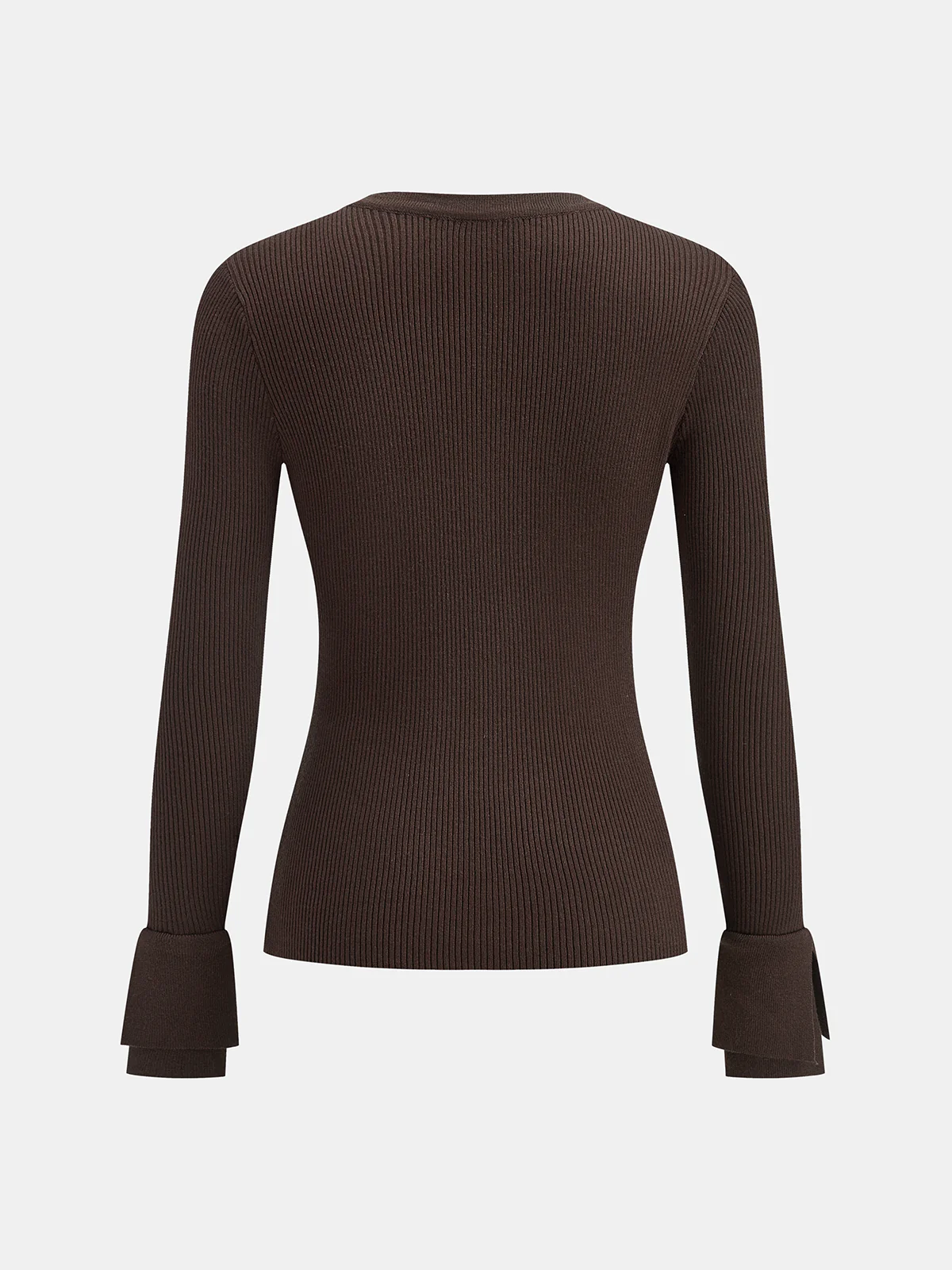 Flared Cuff Ribbed Knit Henley Top - Wholesalesil