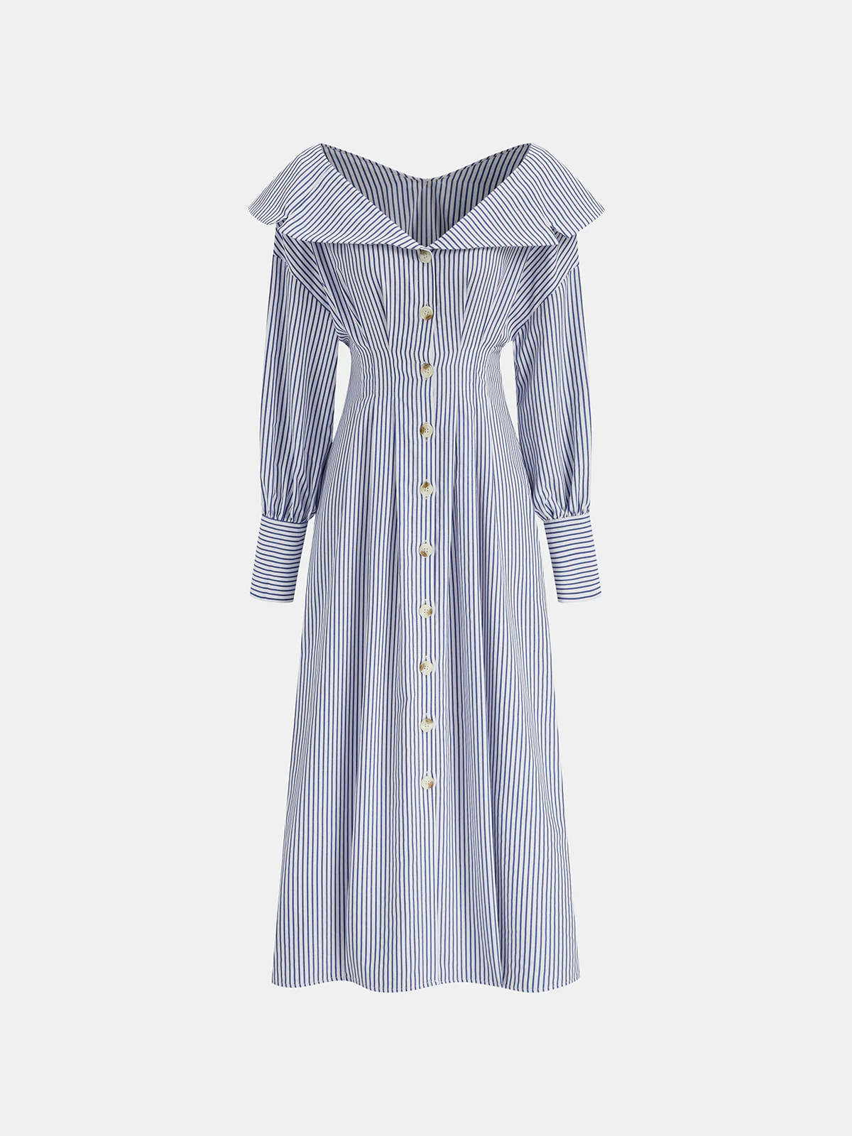 Off-Shoulder Striped Button Front Collared Dress - Wholesalesil