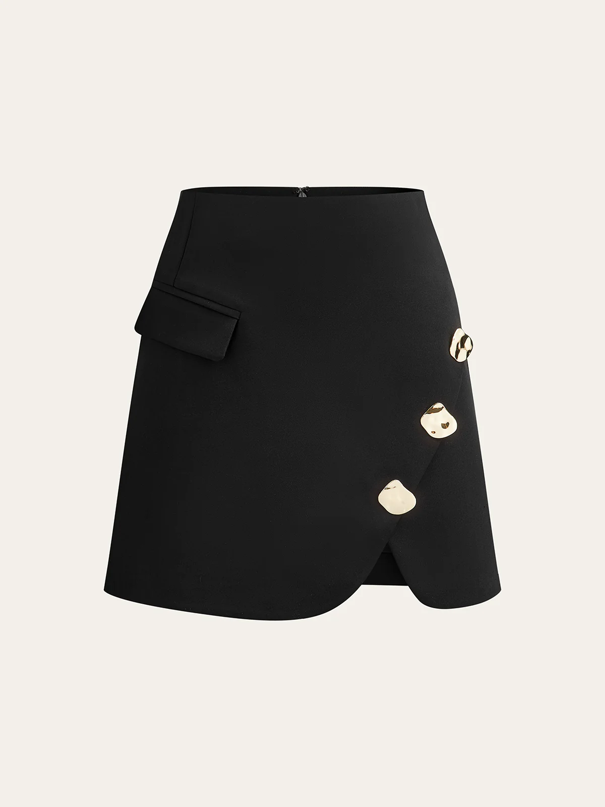 Metal Detail Decor Pocket Mini Skirt - Wholesalesil