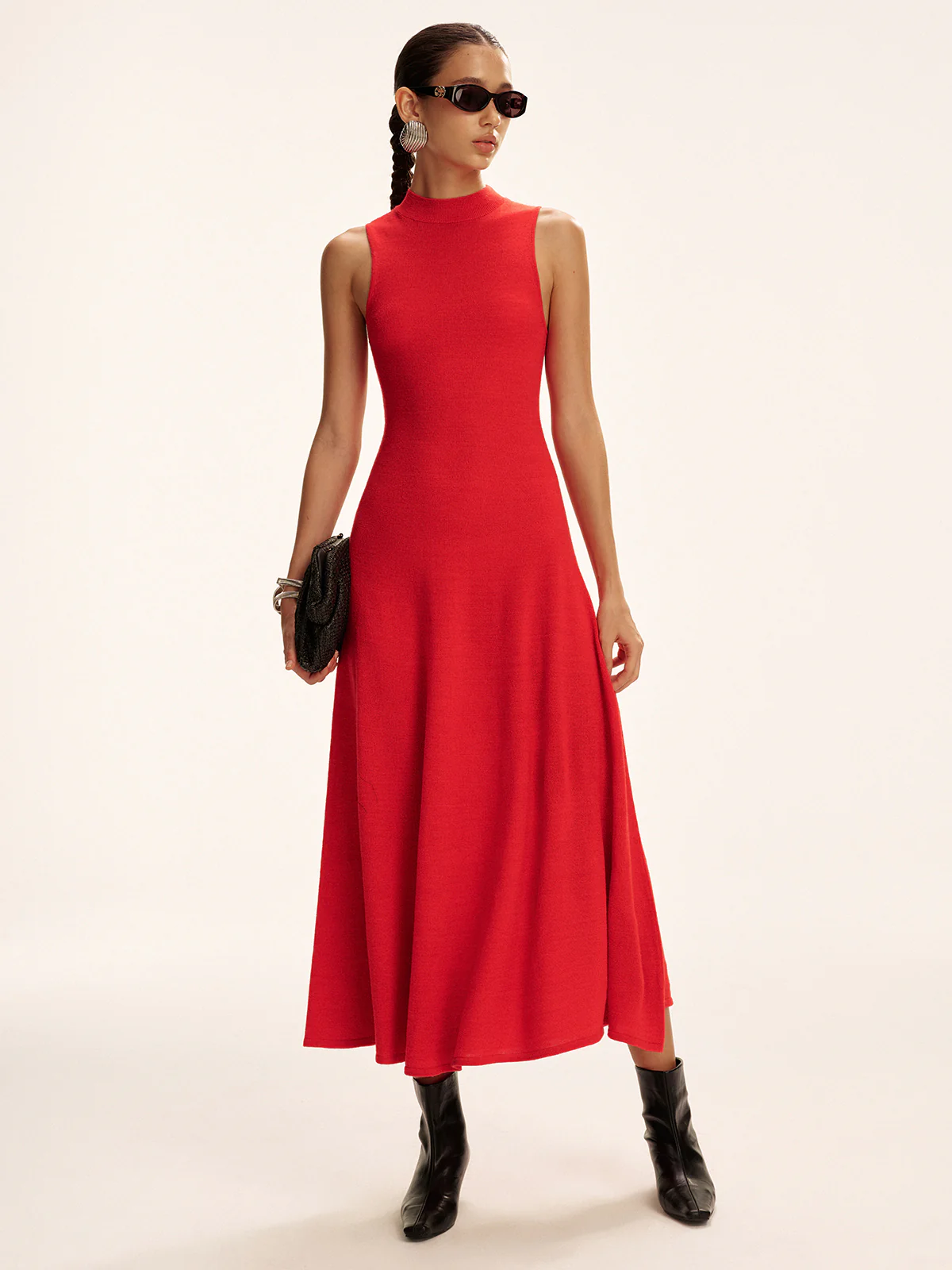 Sleeveless Mock Neck Wool Blend Maxi Sweater Dress - Wholesalesil