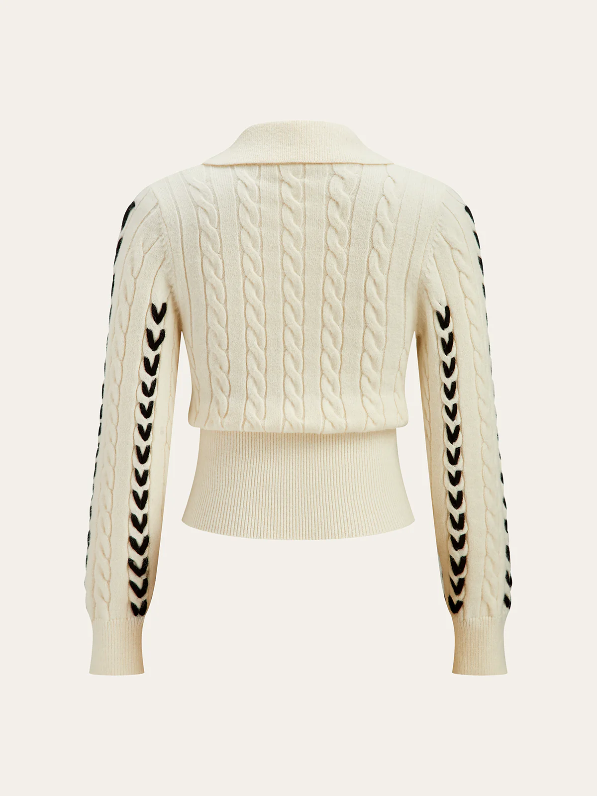 Contrast Stitched Cable Knit Polo Sweater - Wholesalesil