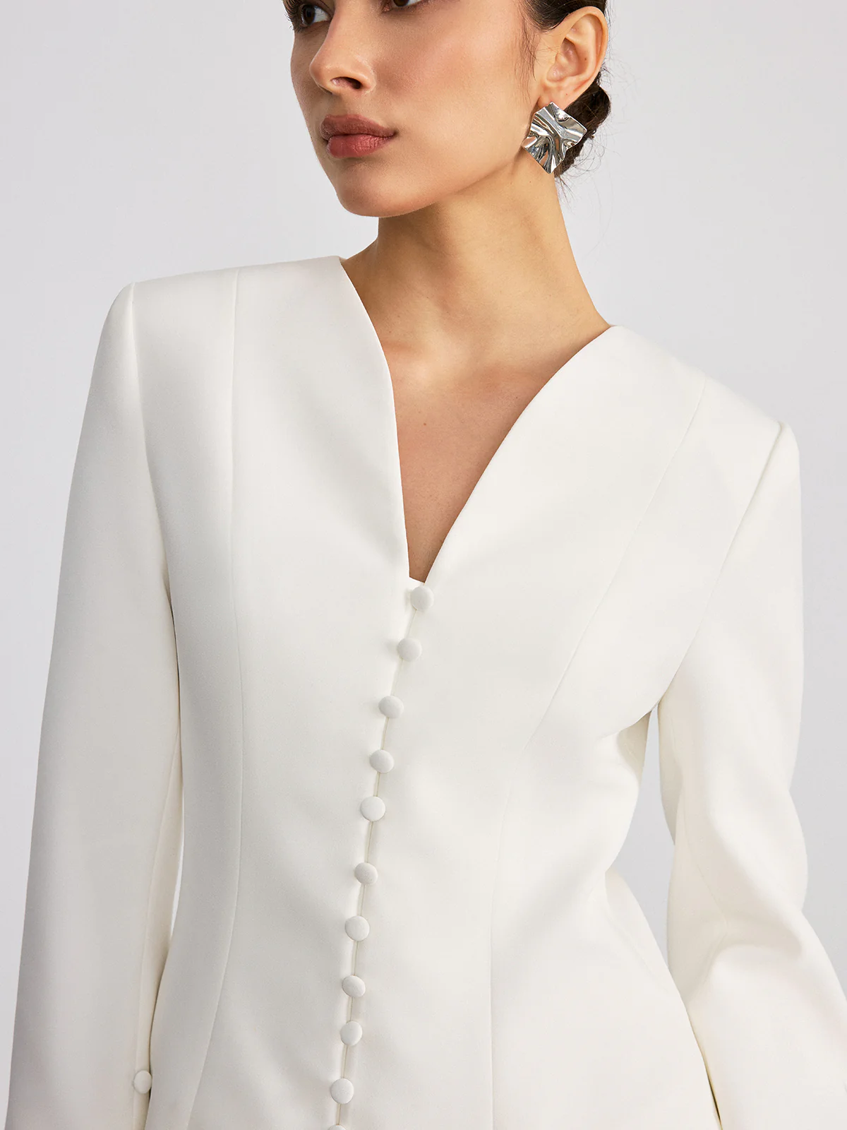 Button Front Flared Cuff Fitted Blazer - Wholesalesil