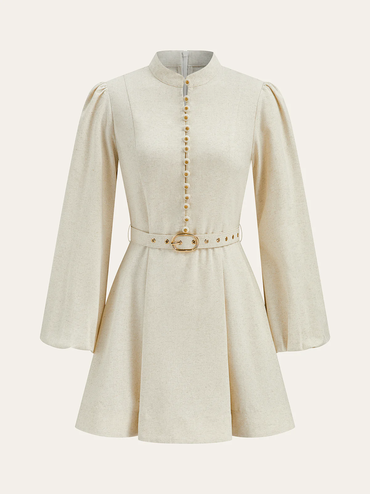 Cotton & Linen Belted Button Mini Dress - Wholesalesil
