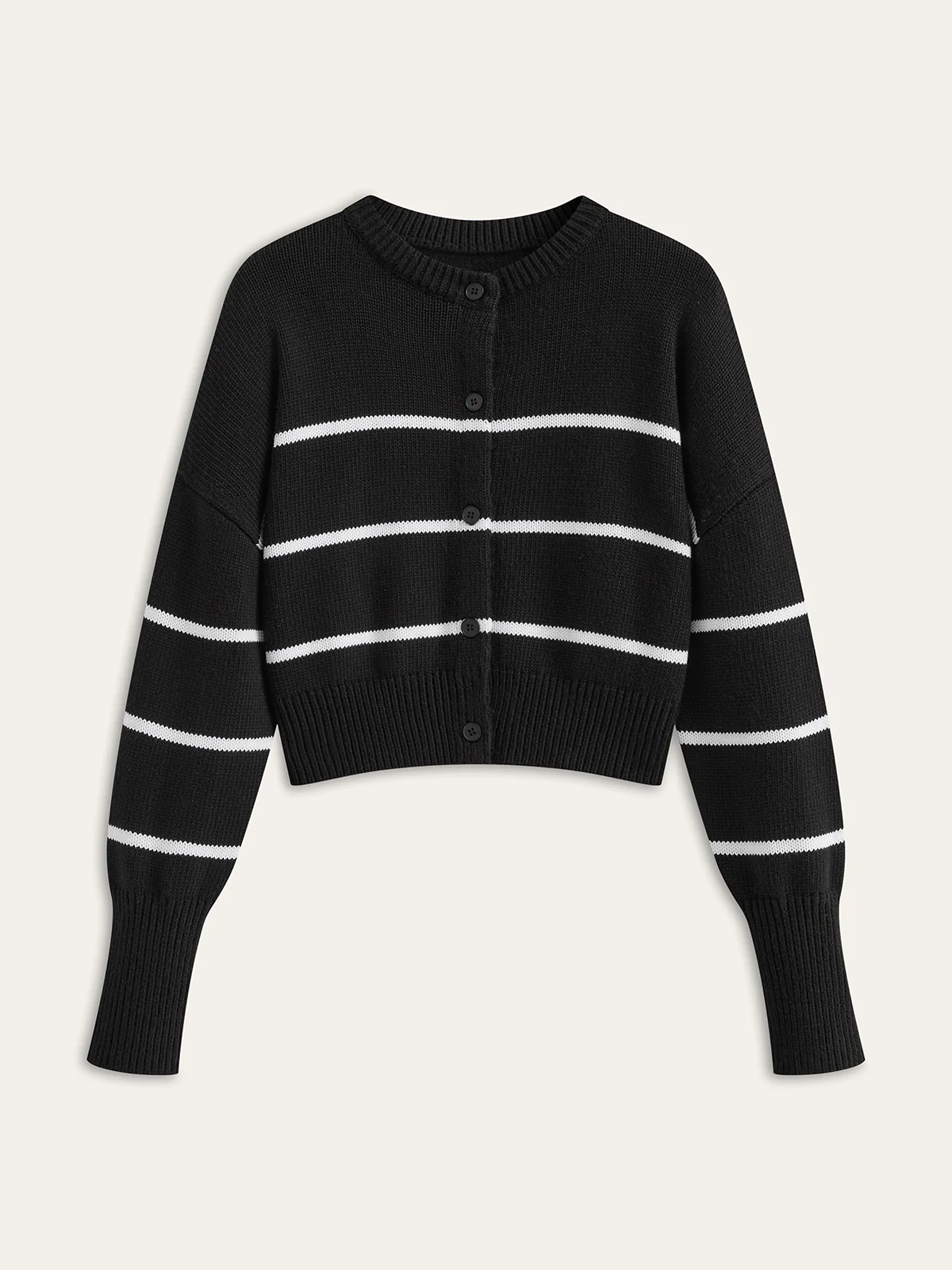 Striped Wool Blend Button Cardigan - Wholesalesil