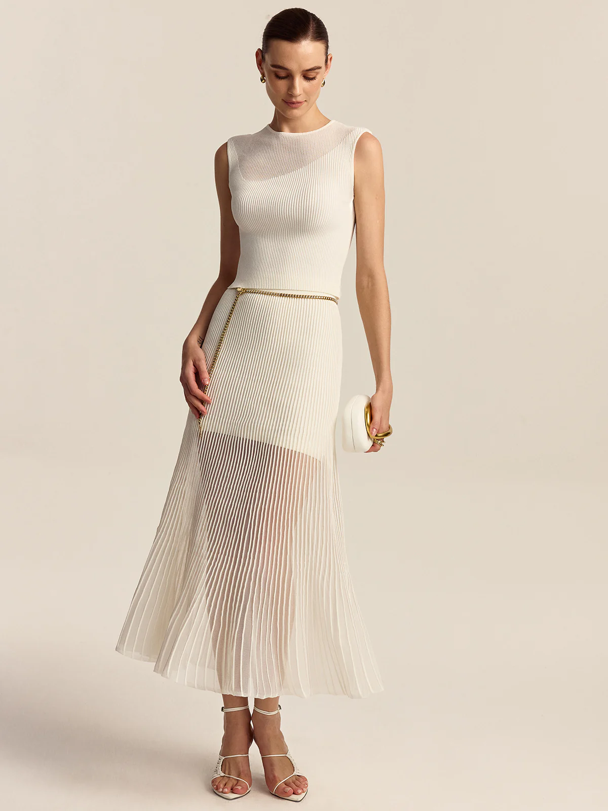 Semi-Sheer Pleated Midi Skirt - Wholesalesil