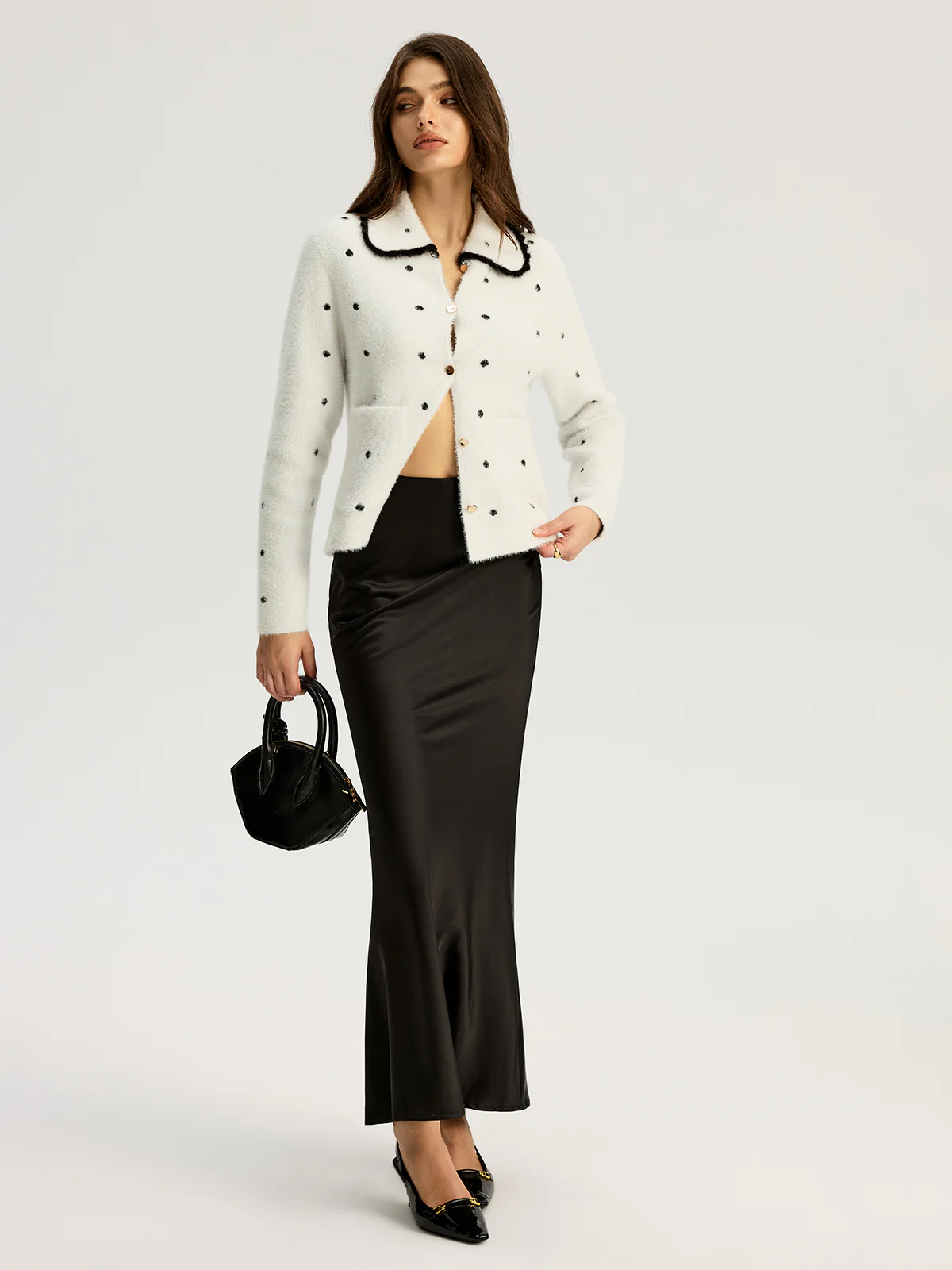 Nylon Polka Dot Knit Cardigan - Wholesalesil