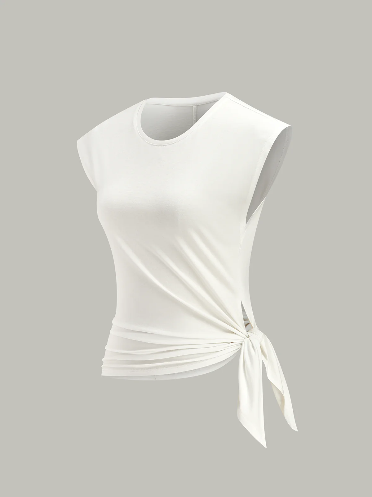 Cotton Blend Cap Sleeve Side-Tie T-Shirt - Wholesalesil