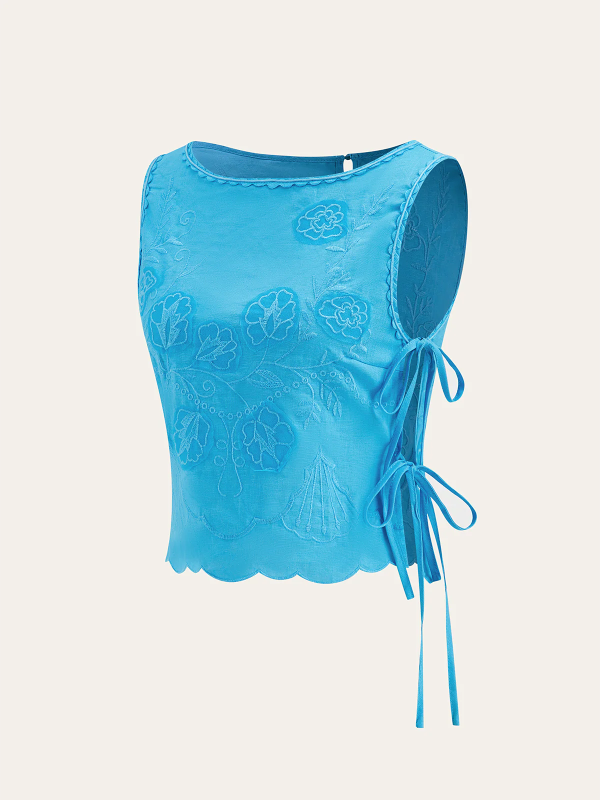 Tie-detail Floral Embroidery Top - Wholesalesil