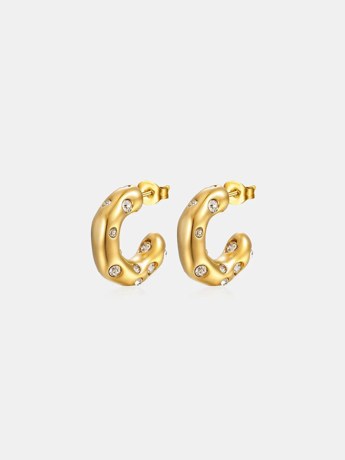 Irregular Hoop Earrings with Crystal Embellishments - Wholesalesil