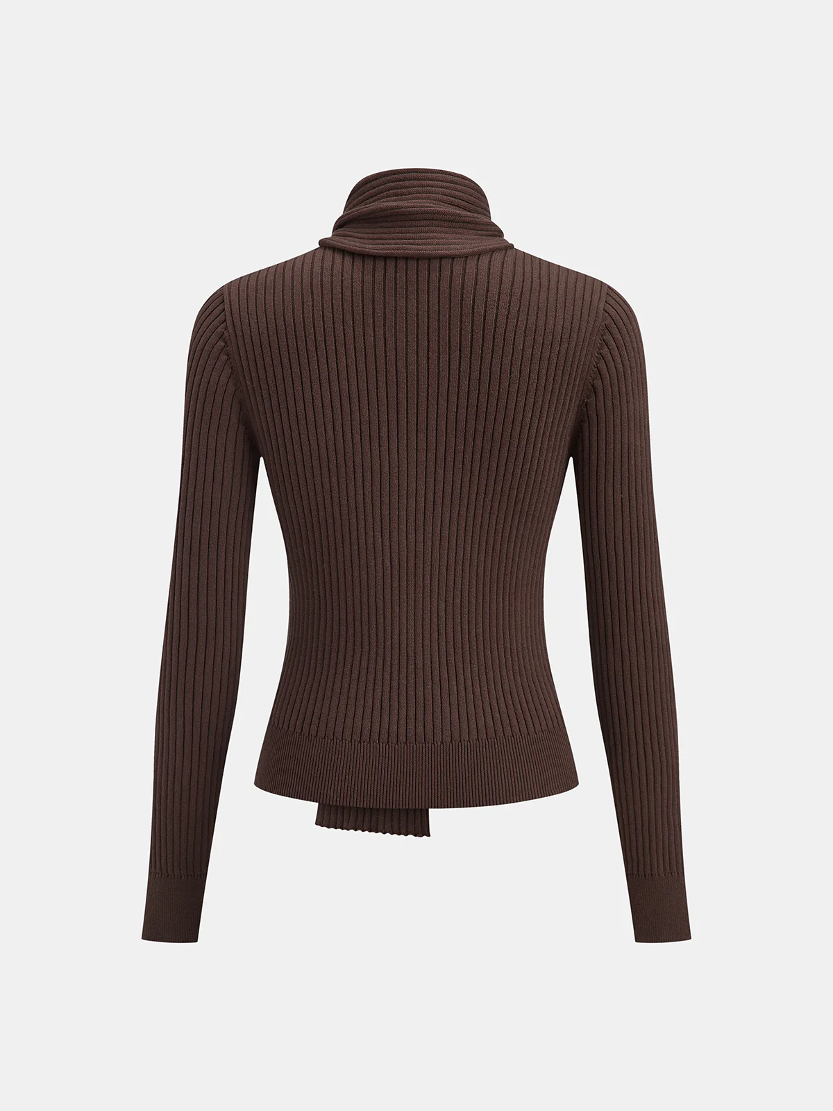 Ribbed Knit Scarf Detail Fitted Top - Wholesalesil