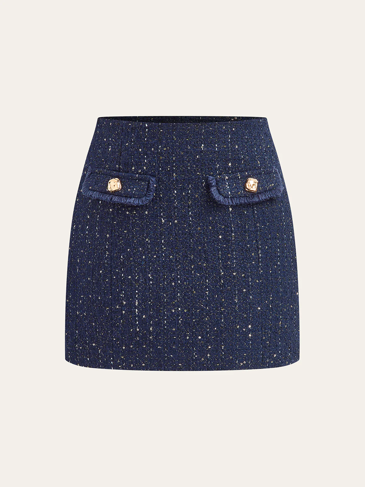 Sequin Tweed Mini Skirt with Decor Pocket - Wholesalesil
