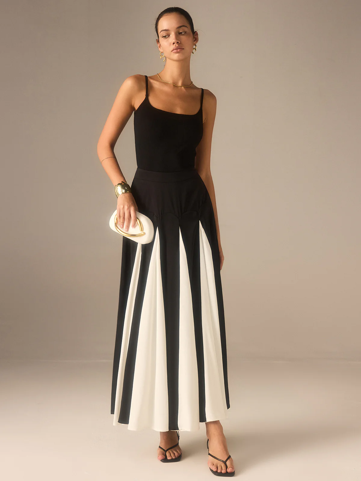 Color-Blocked Midi Skirt with Insert Panels - Wholesalesil