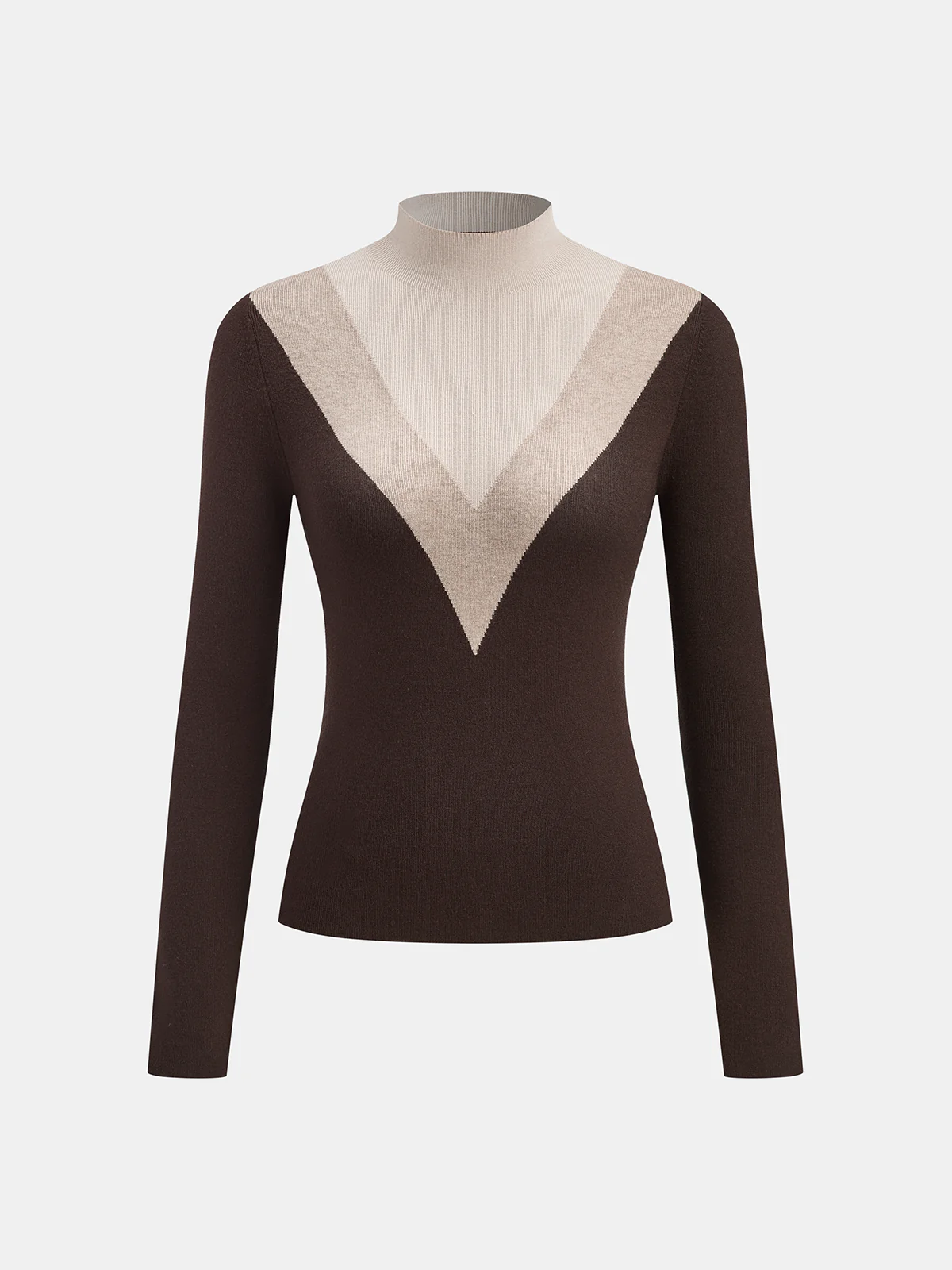 Color Block Mock Neck Fitted Knit Top - Wholesalesil