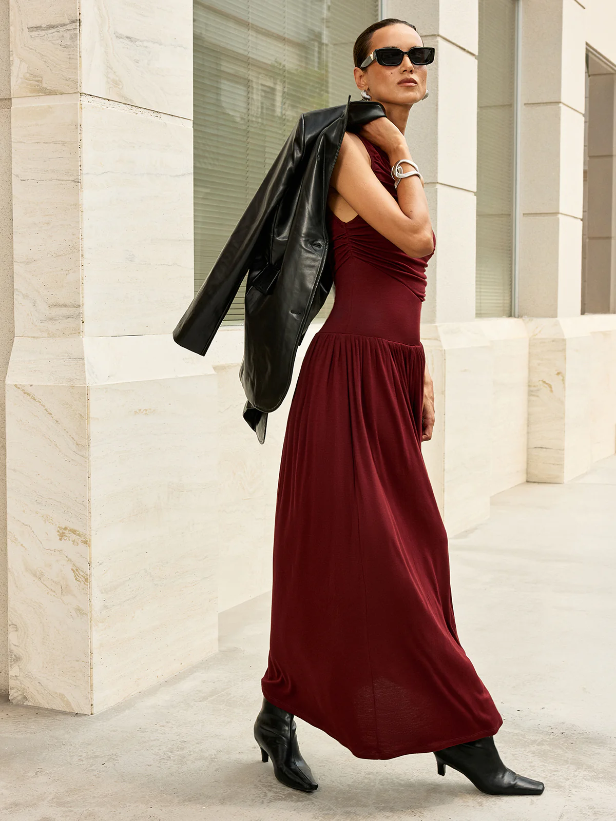 Ruched Sleeveless Maxi Dress - Wholesalesil