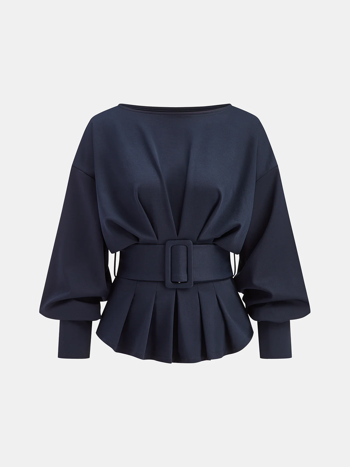 Boat Neck Peplum Sweatshirt with Wide Belt - Wholesalesil