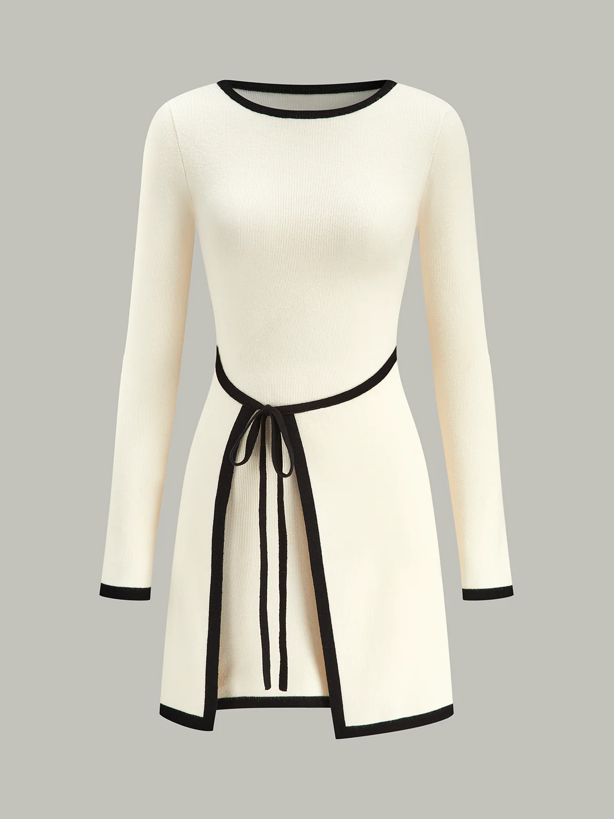 Contrast Trim Long Sleeve Sweater Dress - Wholesalesil