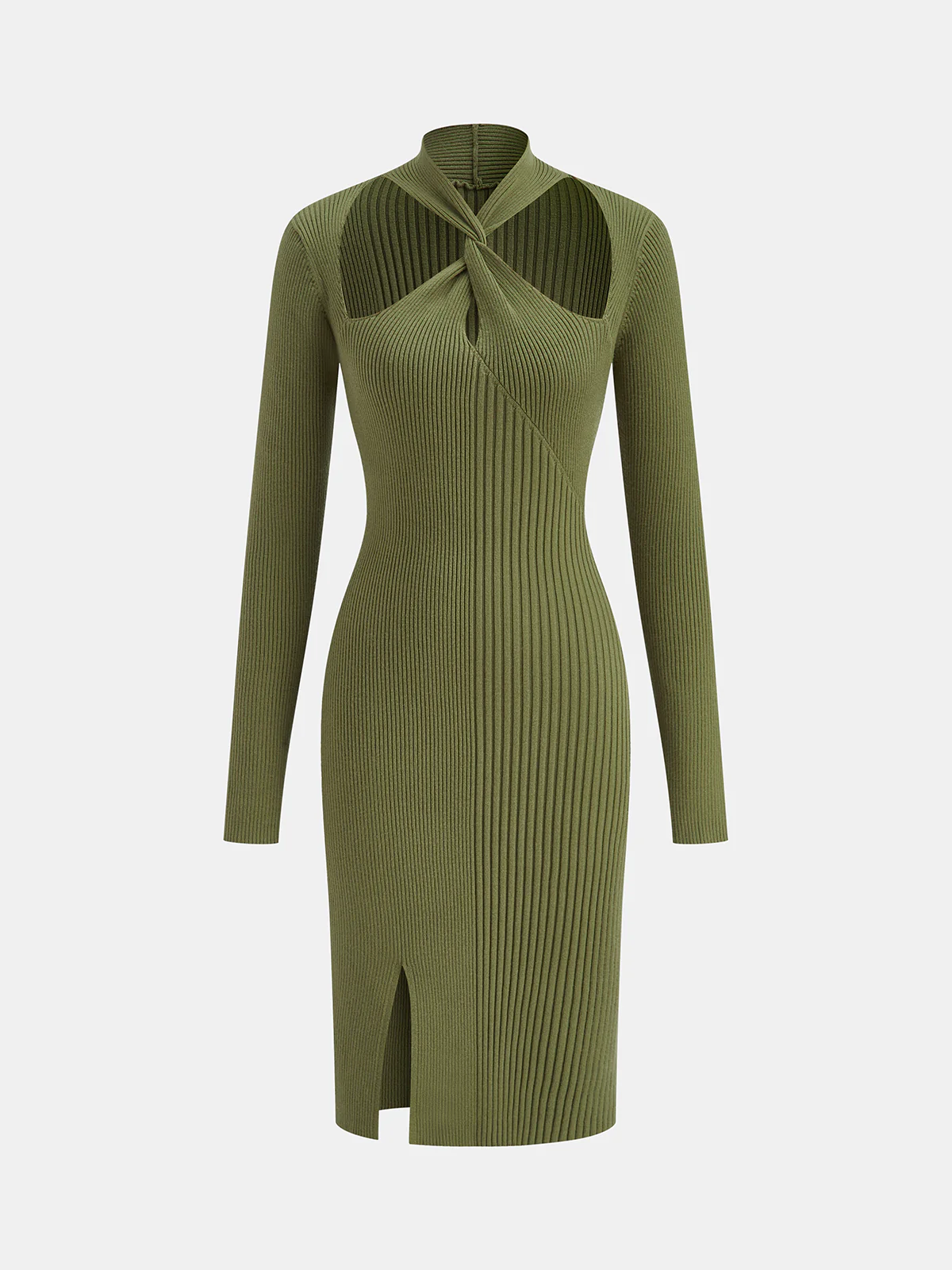 Cut-Out Twist Neckline Slit Knit Midi Dress - Wholesalesil