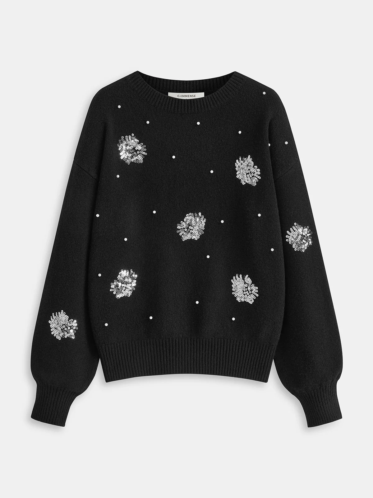 Sequin Floral & Pearl Accent Sweater - Wholesalesil