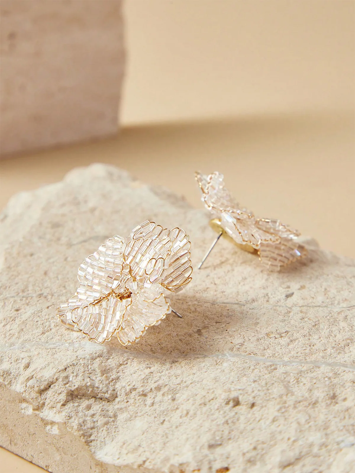 Beaded Flower-Shaped Statement Earrings - Wholesalesil